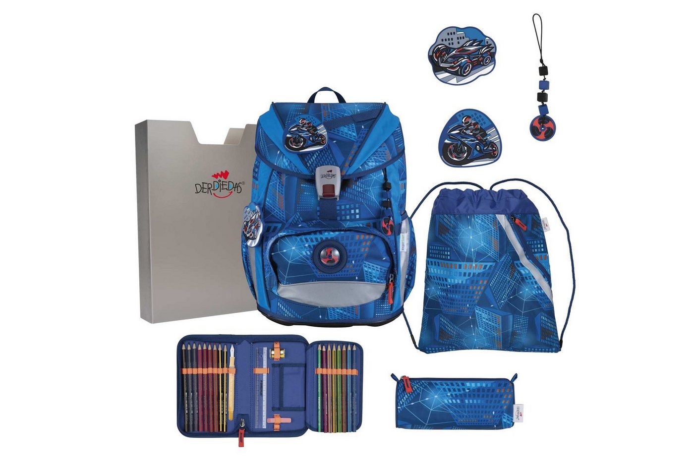DerDieDas® Schulranzen DerDieDas ErgoFlex Light Turbo Speed Schulranzenset 5-teilig
