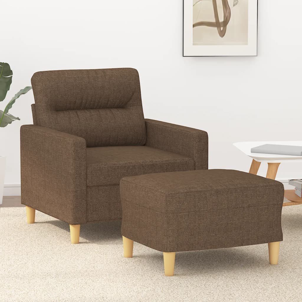 vidaXL Sofa Sessel mit Hocker Braun 60 cm Stoff