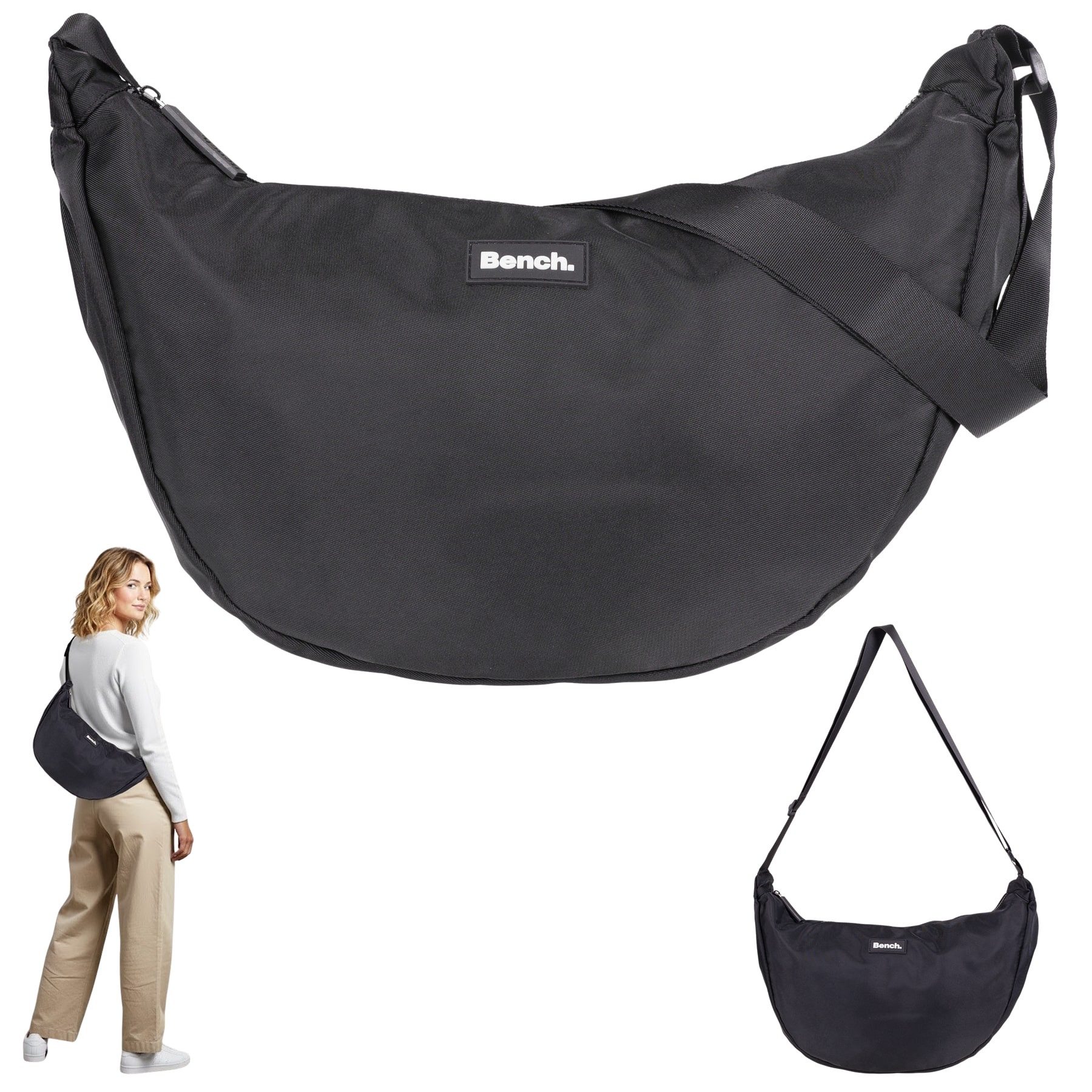 Bench. Handtasche Crossbag Moon Bag Form Slingbag Schultertasche, Damentasche Damen Freizeittasche Sichel Mond Form 64216 + Etui