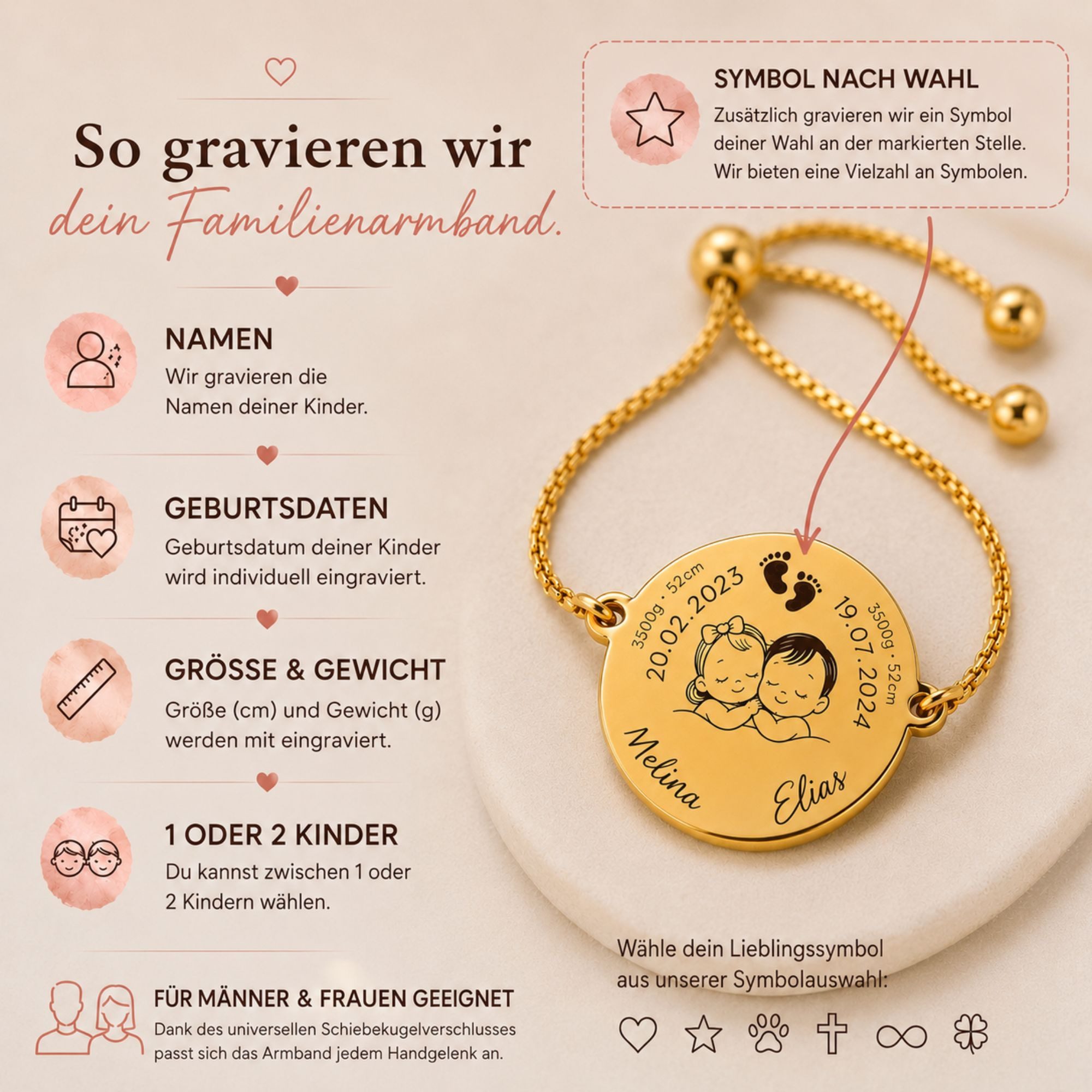BS Schmuckdesign Armband mit Gravur Personalisiertes Armband mit Gravur Familienarmband für Mama und Papa (1-tlg., personalisiert)