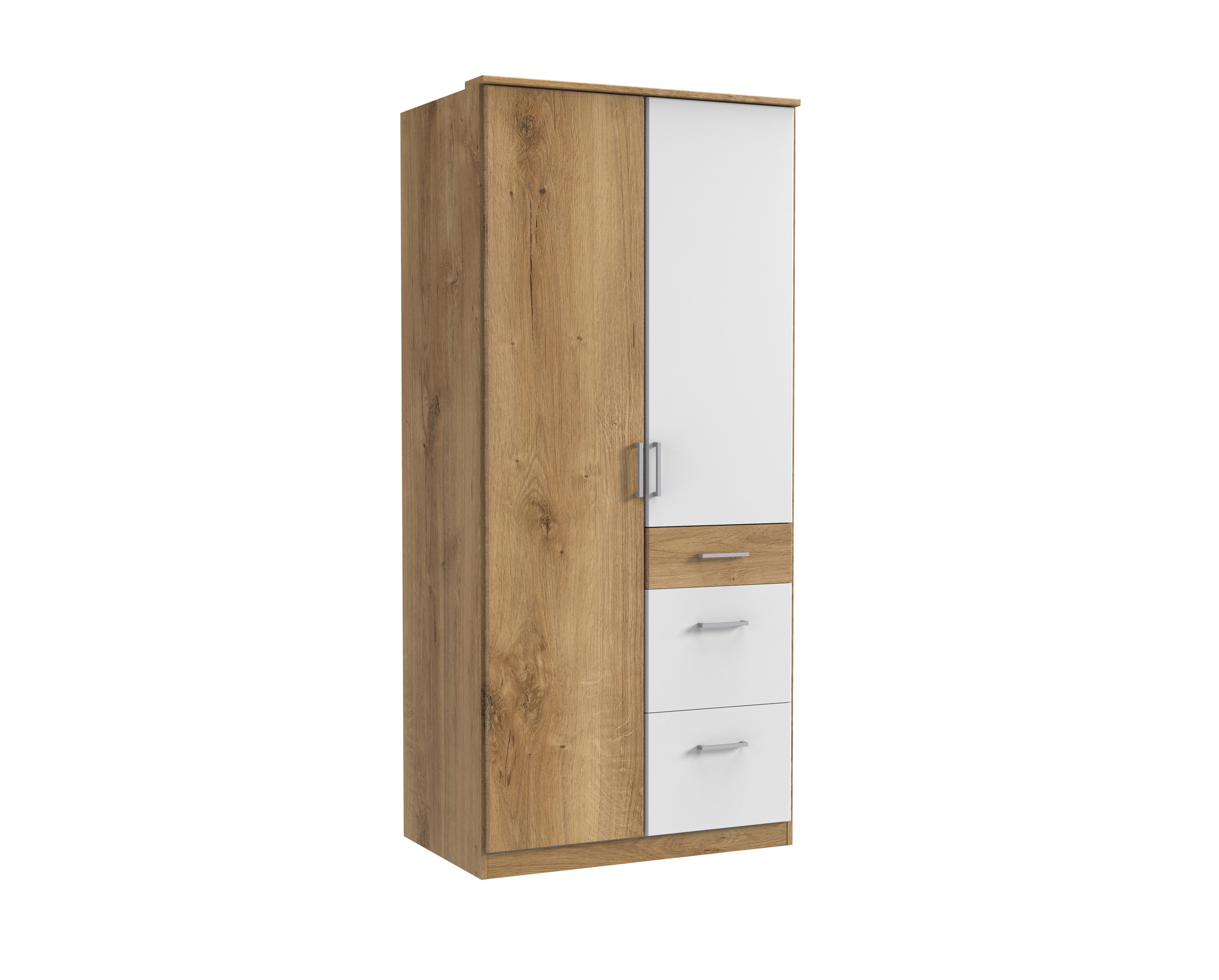 möbel-direkt.de Kleiderschrank Click in Plankeneiche mit Weiß (komplett, 1-St., Drehtürenschrank, Eckkleiderschrank) Made in Germany