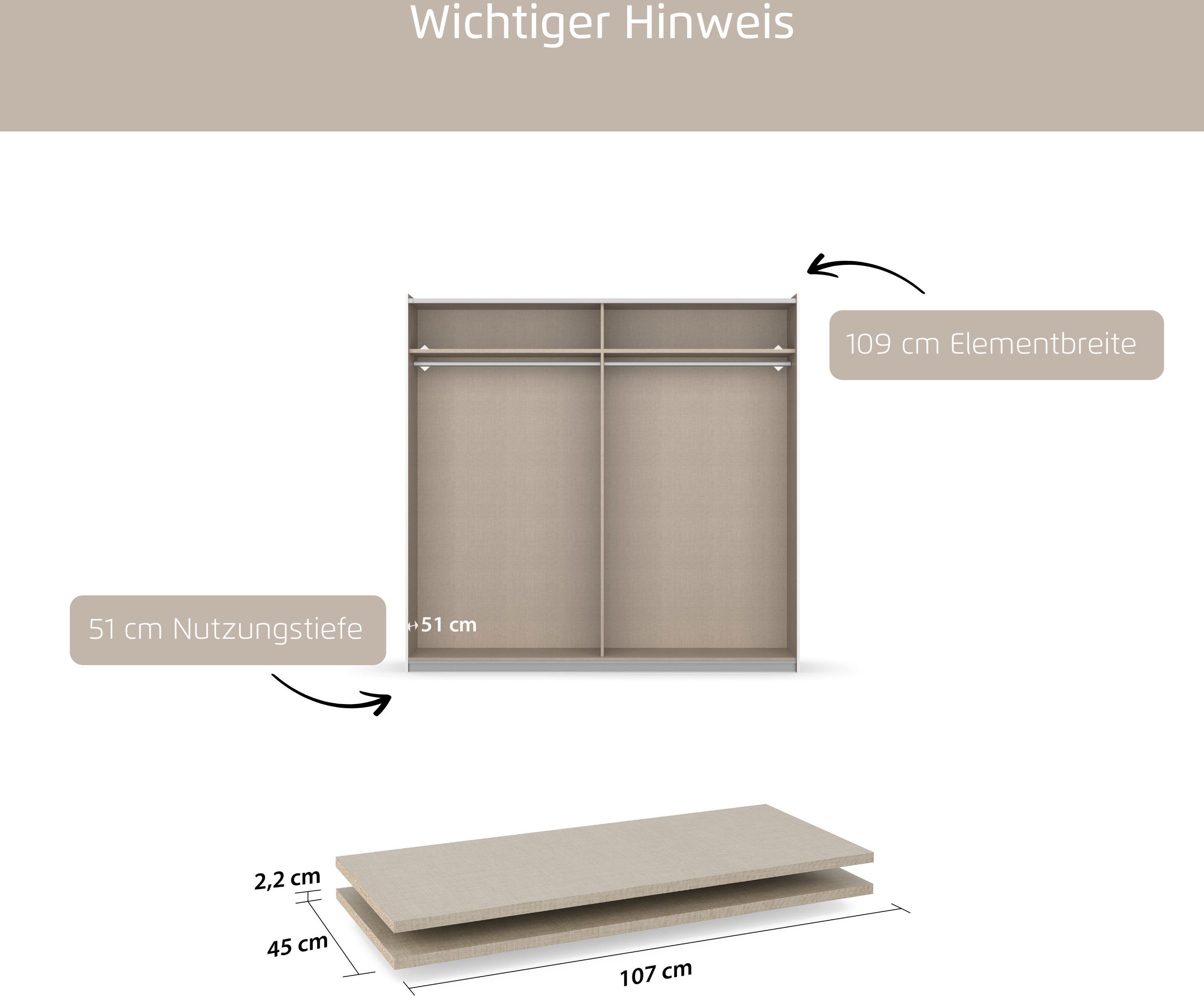 rauch Einlegeboden Zubehör für Rauch-Schwebetürenschränke BLUE, 2er-Set Breite 107 cm, Tiefe 45 cm