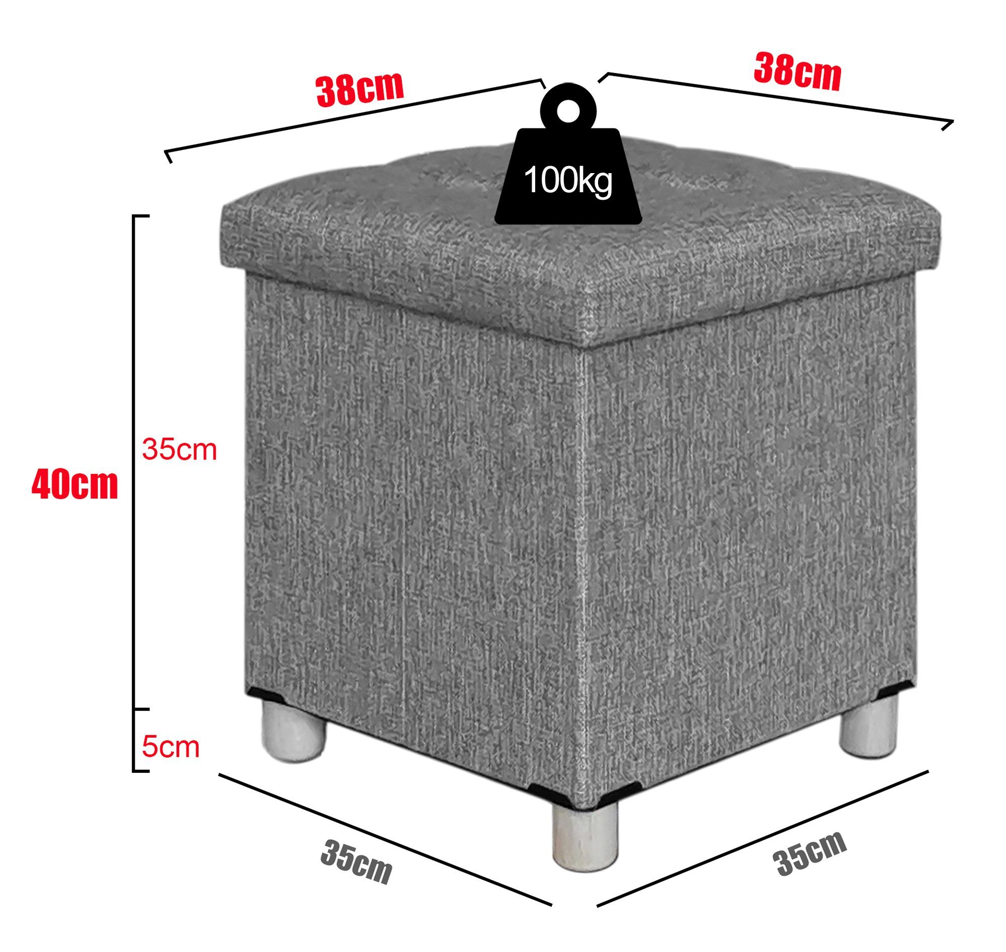 VCM Schuhbank Sizos M B. 38 x T. 38 x H. 40 cm, Stoff-Sitztruhe, Kiste für flexiblen Einsatz in allen Wohnräumen – Bild 4 von 4