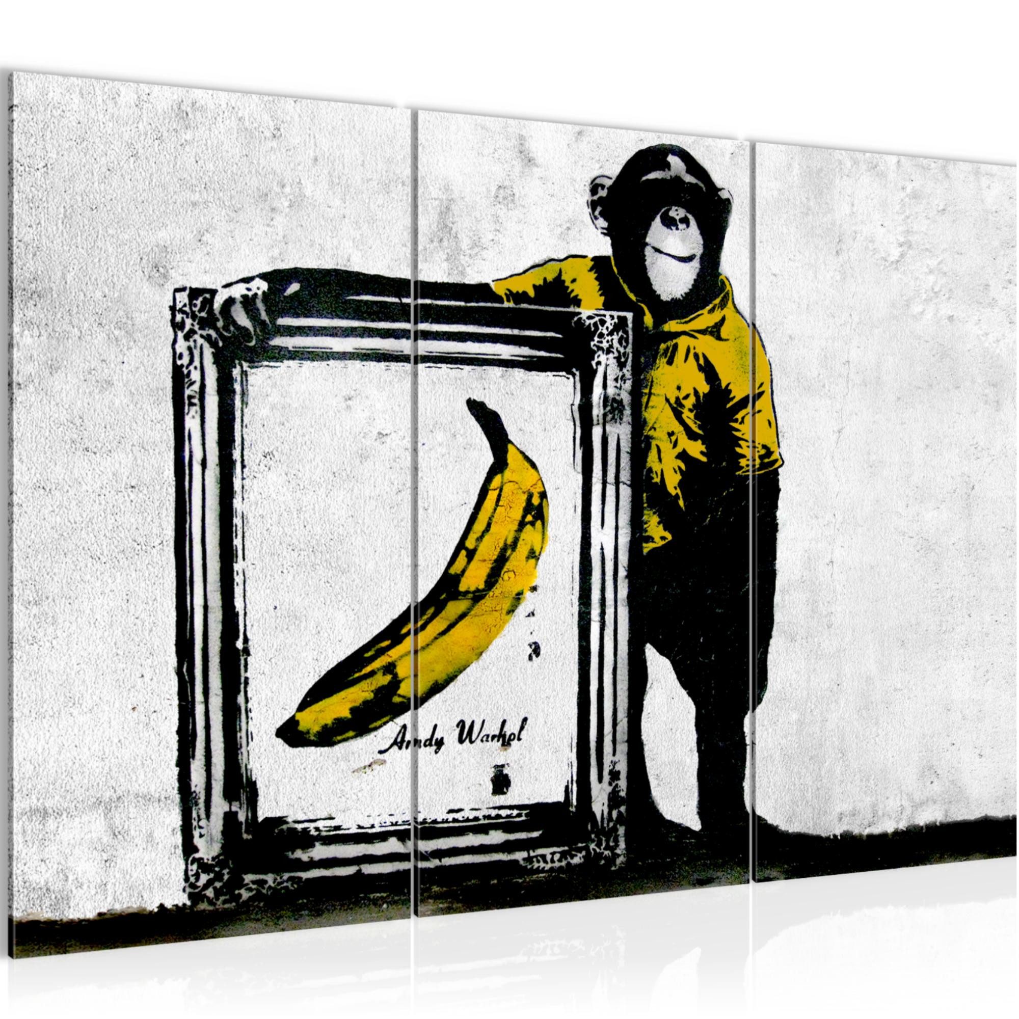 Runa Art Wandbild Monkey with Banana Bild Loft Grau Street Art 120 x 80 cm 302231a, 40 x 80 cm - 3 Bilder