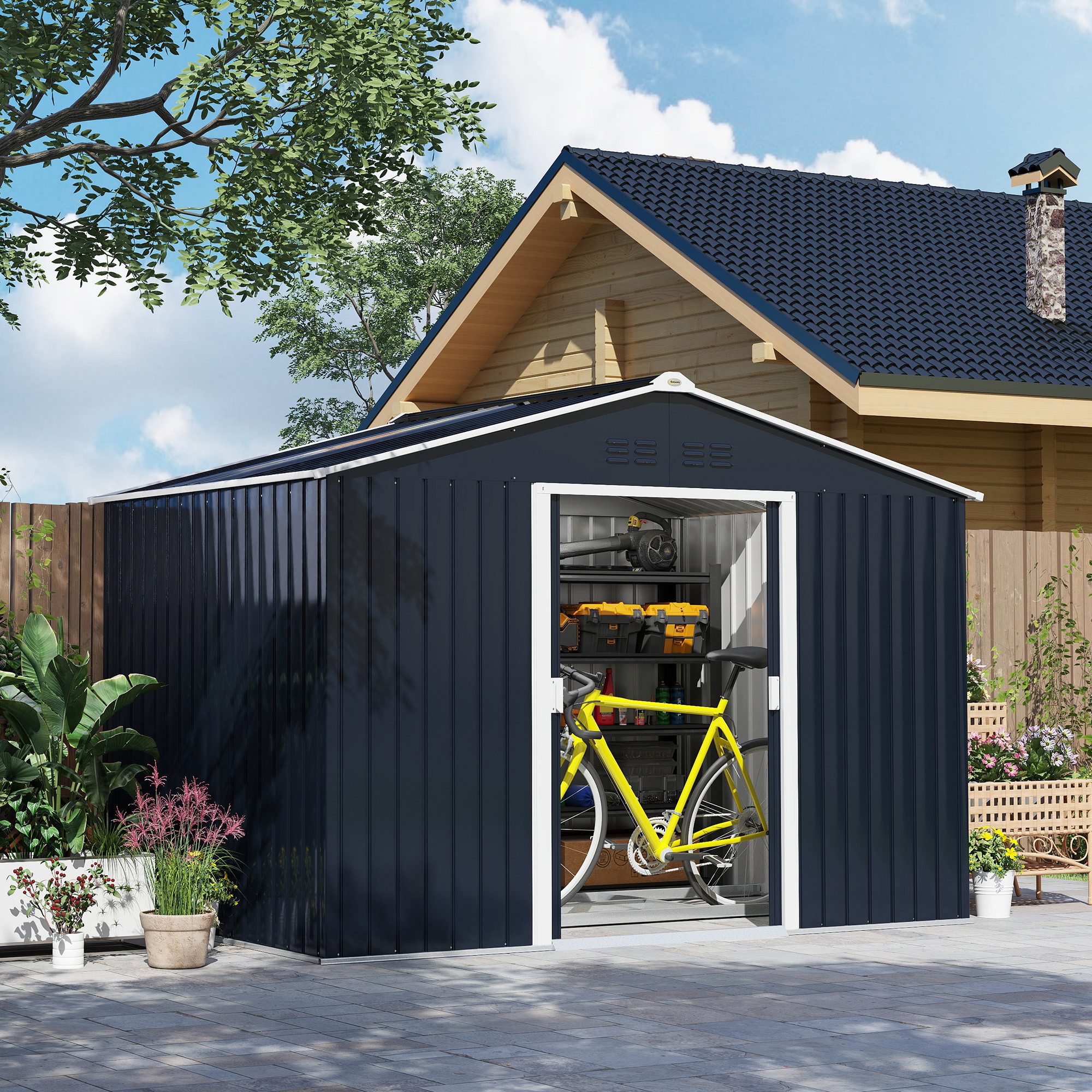 Outsunny Gerätehaus 4,9m² mit Satteldach, Fundament, günstig online kaufen