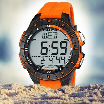 CALYPSO WATCHES Digitaluhr Calypso Herren Uhr K5607/1 Kunststoffband, (Digitaluhr), Herren Armbanduhr rund, Kautschukarmband orange, Sport
