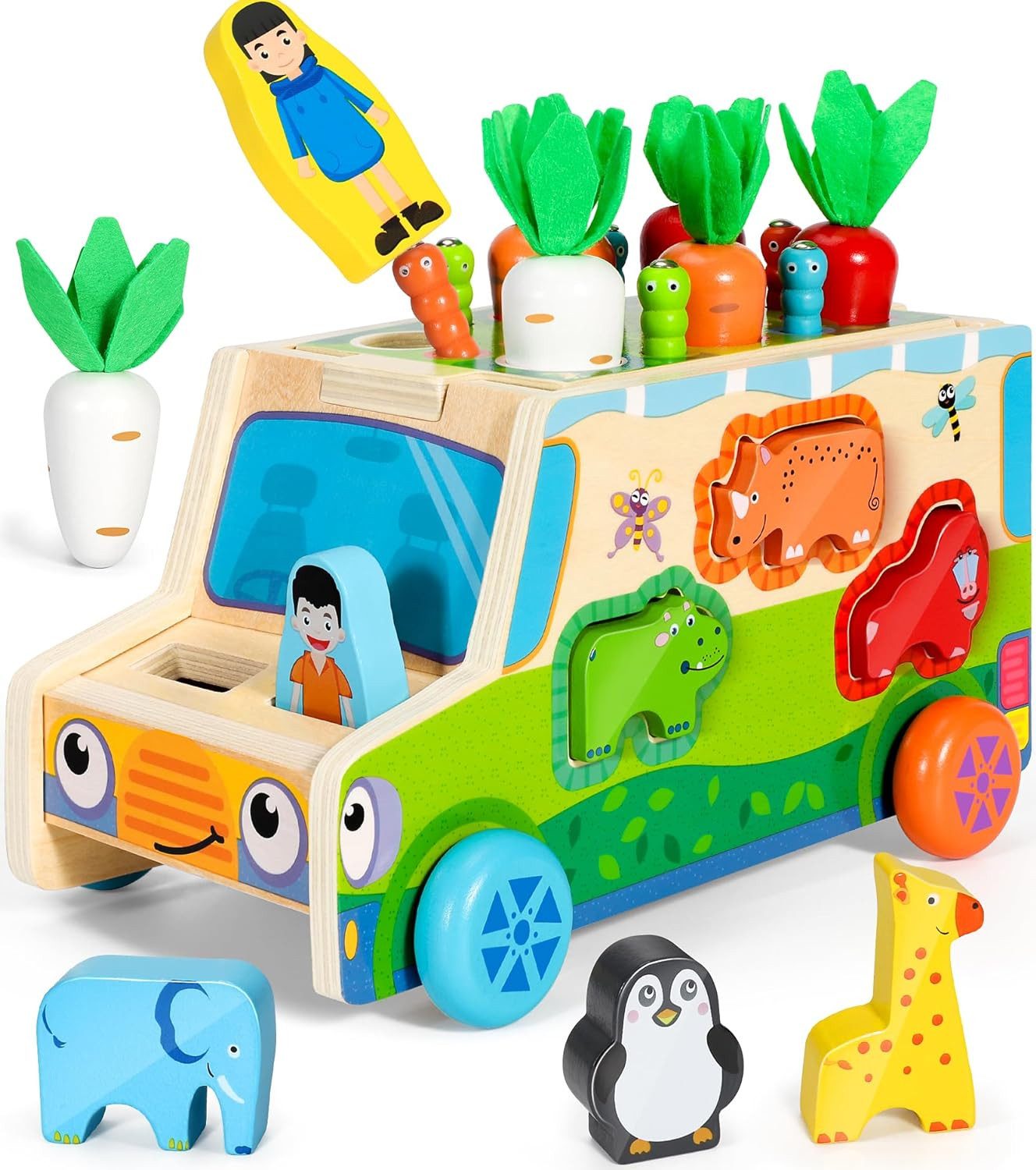 POPOLIC Motorikwürfel Montessori Spielzeug ab 1 Jahr, (Magnetisches Holzspielzeug Motorikspielzeug, 7-EN-1 Stapelspielzeug Lernspielzeug 1 Jahr 2 3 4 Jahre Mädchen Junge Kleinkind)