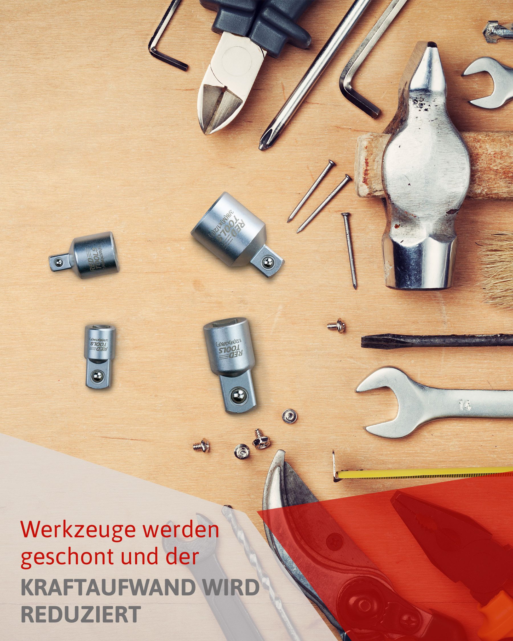 Red Tools Stecknuss Red Tools - Stecknuss-Adapter für Ratschen-6-teilig im Koffer, 7-St. – Bild 4 von 5