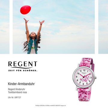 Regent Quarzuhr Regent Kinder-Armbanduhr rosa pink weiß, Kinder Armbanduhr rund, klein (ca. 29mm), Textilarmband
