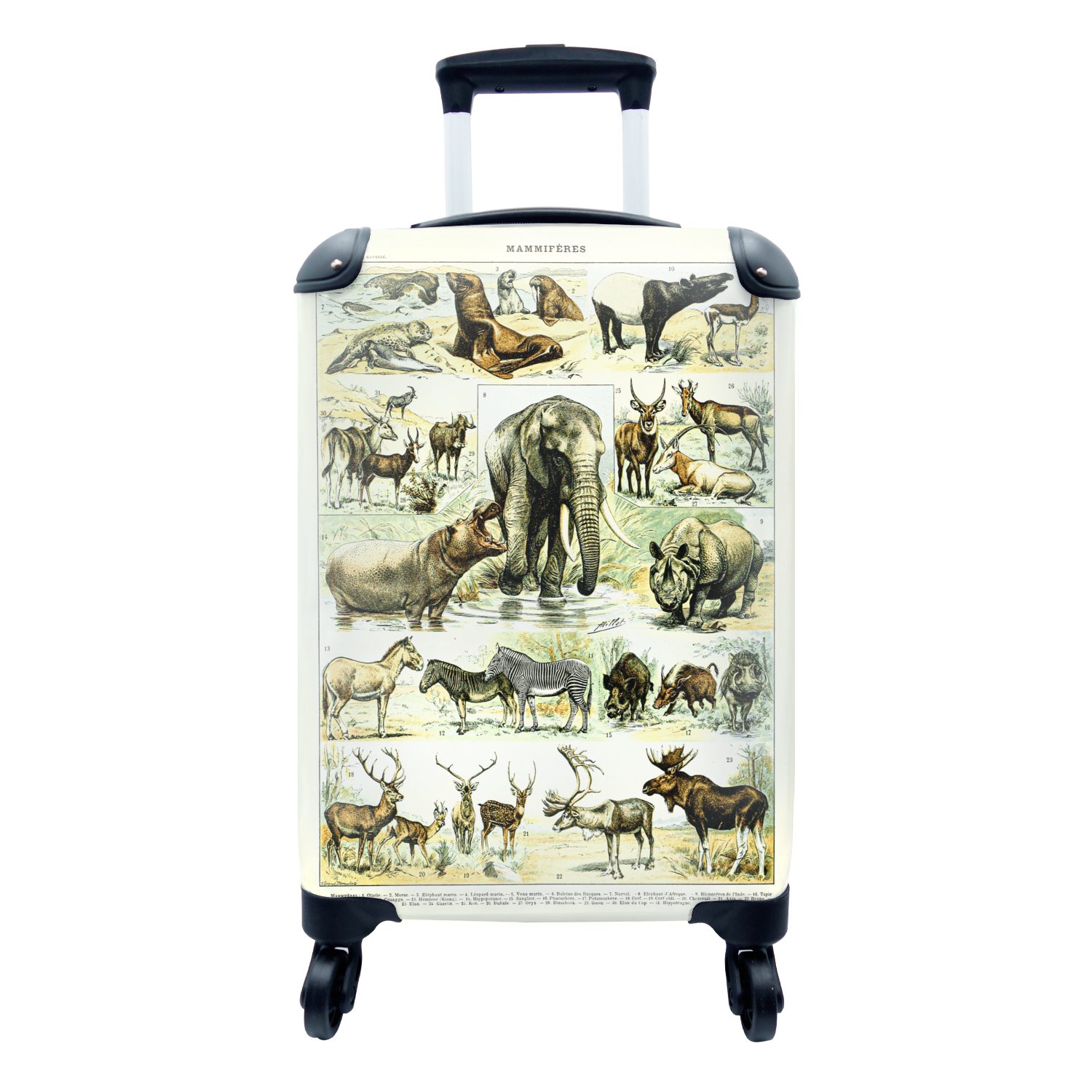 MuchoWow Handgepäckkoffer Tiere - Elefanten - Hirsche, 4 Rollen, Reisetasche mit rollen, Handgepäck für Ferien, Trolley, Reisekoffer