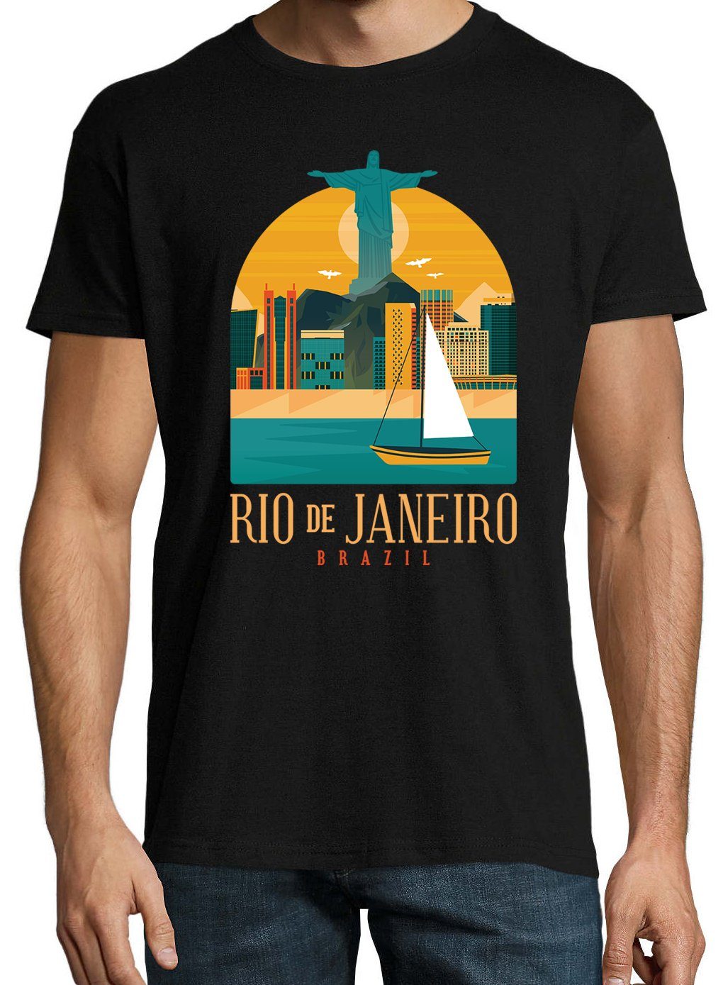 Herren Designz Youth Frontprint T-Shirt Schwarz mit De Shirt Janeiro trendigem Rio