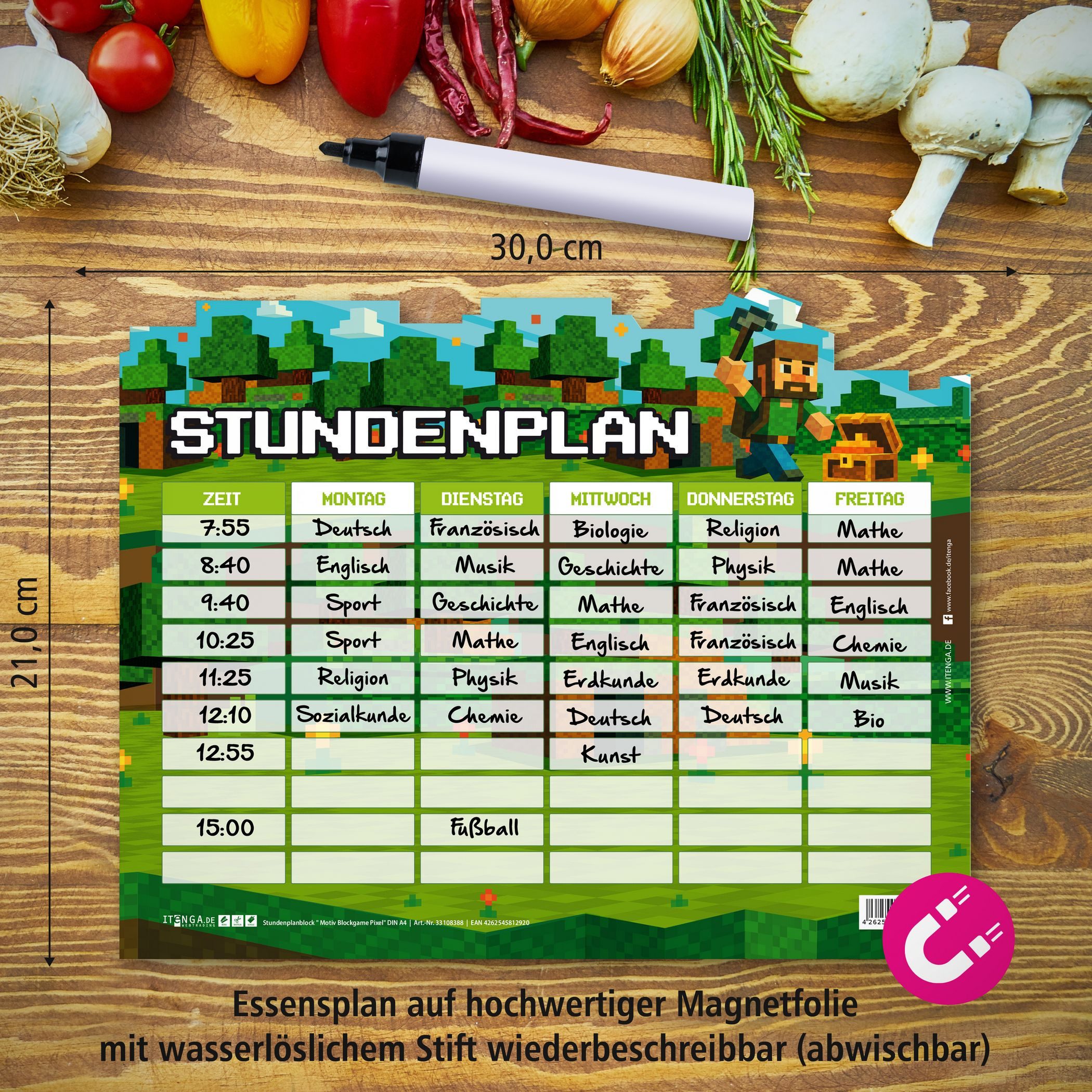 itenga Schülerkalender itenga Stundenplan magnetisch Motiv PIXEL 28,1 x 22,3cm – Bild 4 von 5