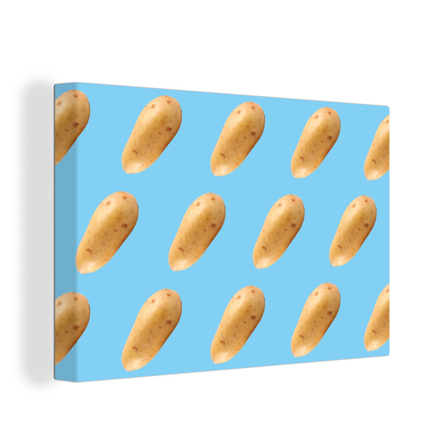 OneMillionCanvasses® Leinwandbild Kartoffel - Muster - Blau, (1 St), Wandbild Leinwandbilder, Aufhängefertig, Wanddeko, 30x20 cm