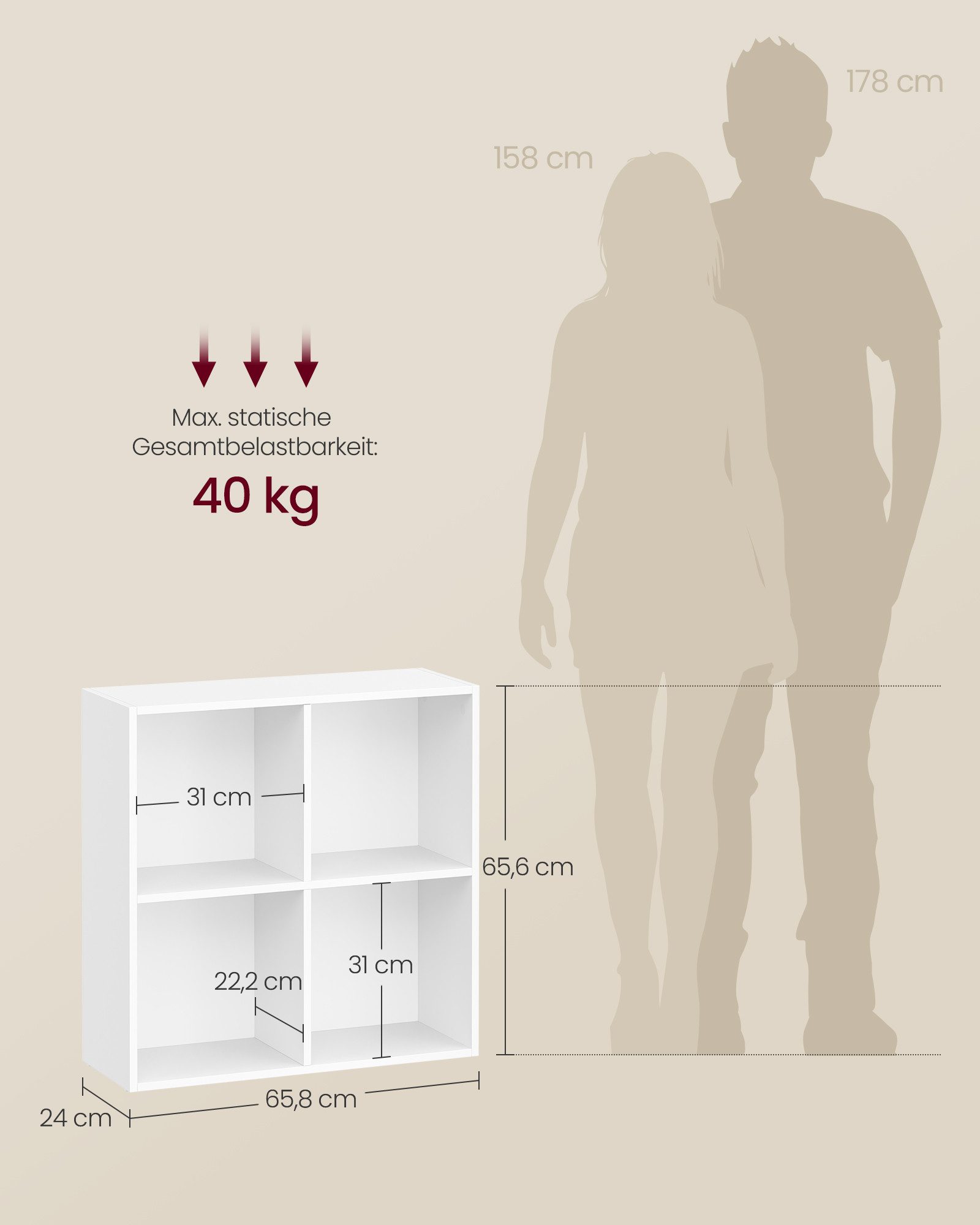 VASAGLE Bücherregal Bücherschrank, Würfelregal, freistehendes Aufbewahrungsregal, mit 4 Fächern, für Wohnzimmer, Schlafzimmer, Büro und Kinderzimmer