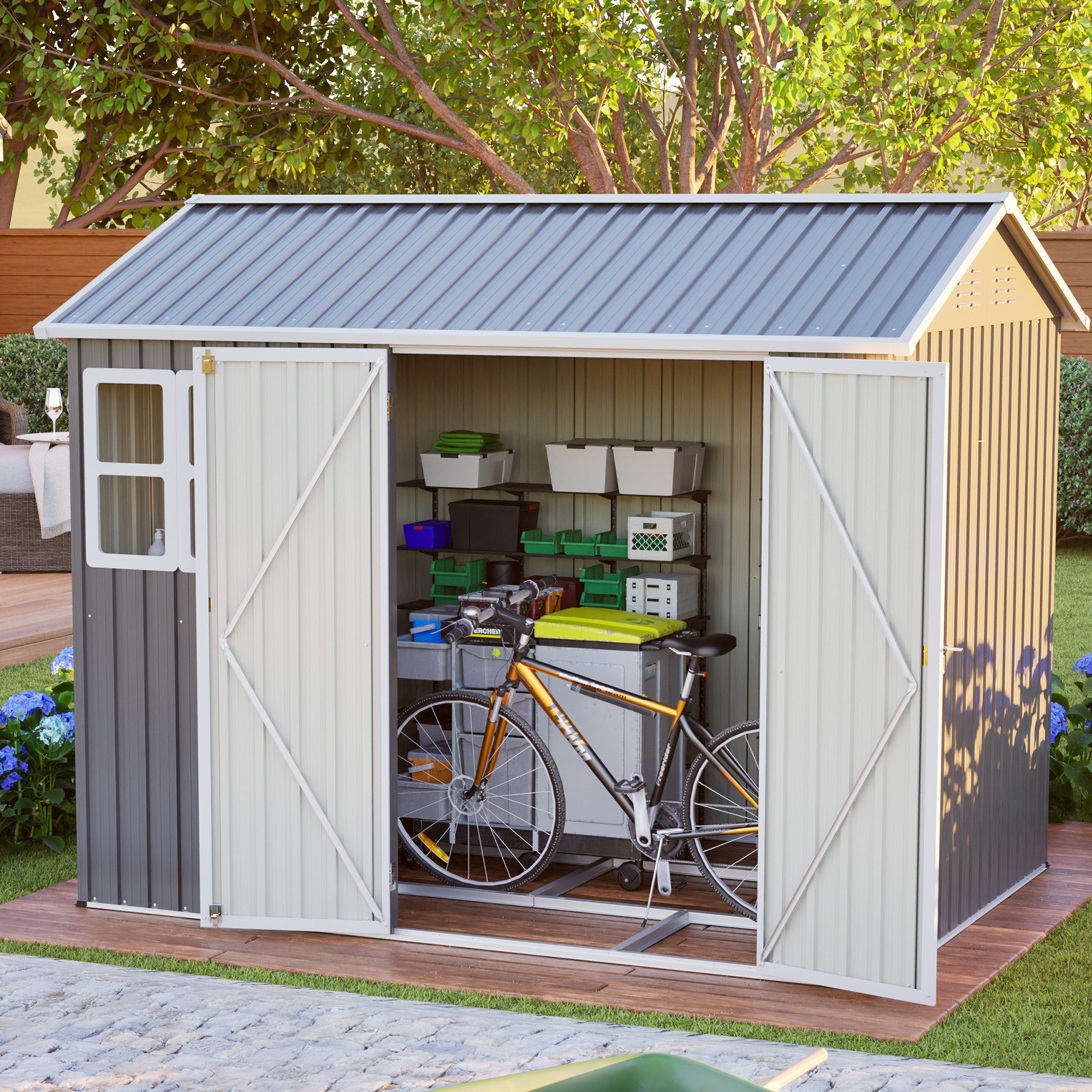 Gartenhaus Gartenhaus Metall Gerätehaus mit Pultdach, Geräteschrank für Garten.