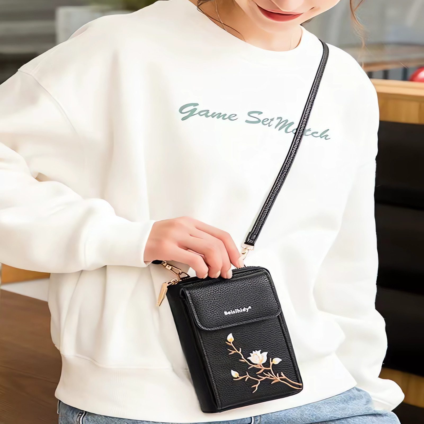 Jumpeak Umhängetasche Modische Multifunktionstasche, Handytasche, Handytasche mit Stickerei