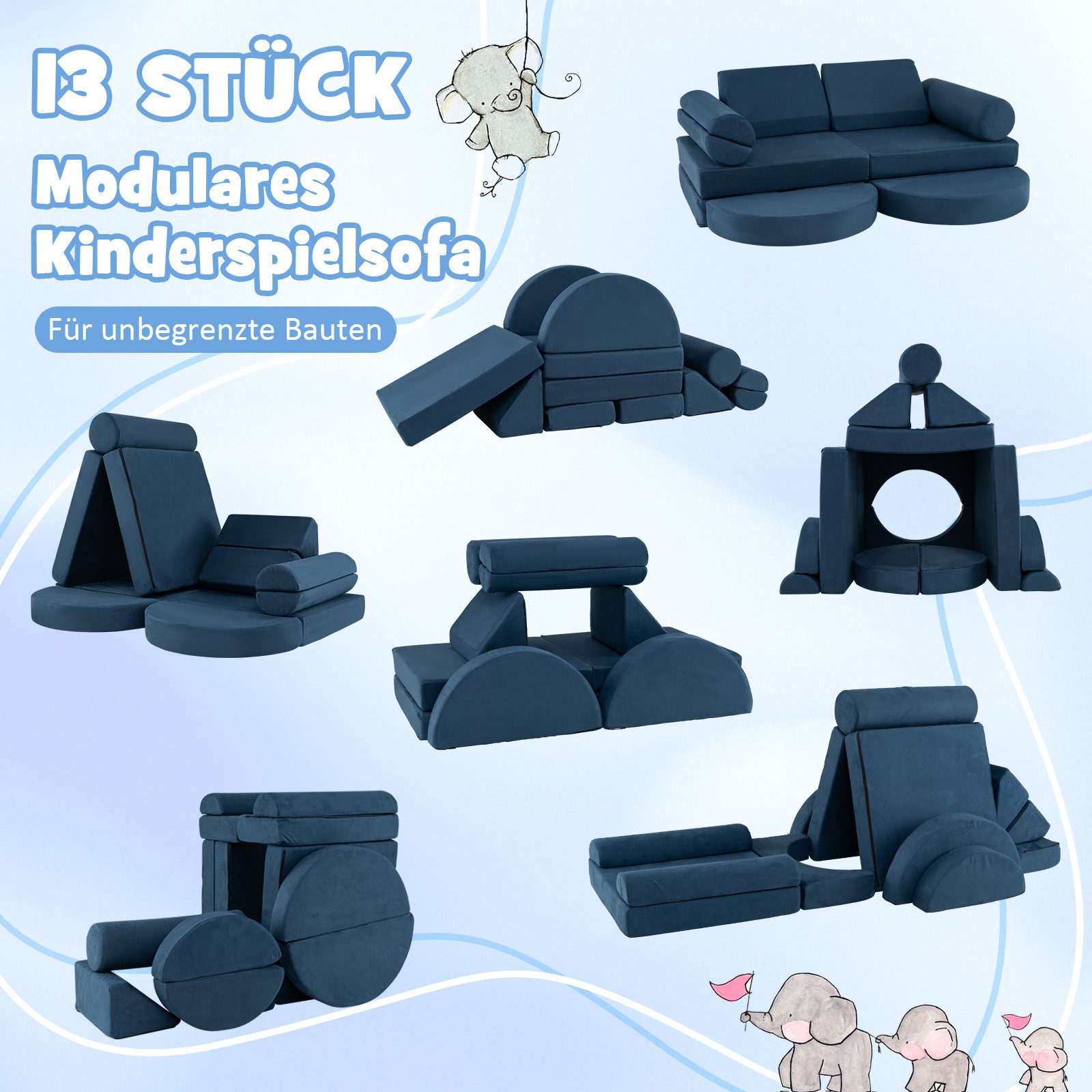 COSTWAY Kindersofa, 13 Teile, modulares Spielsofa-Set mit abnehmbarer Bezüg günstig online kaufen