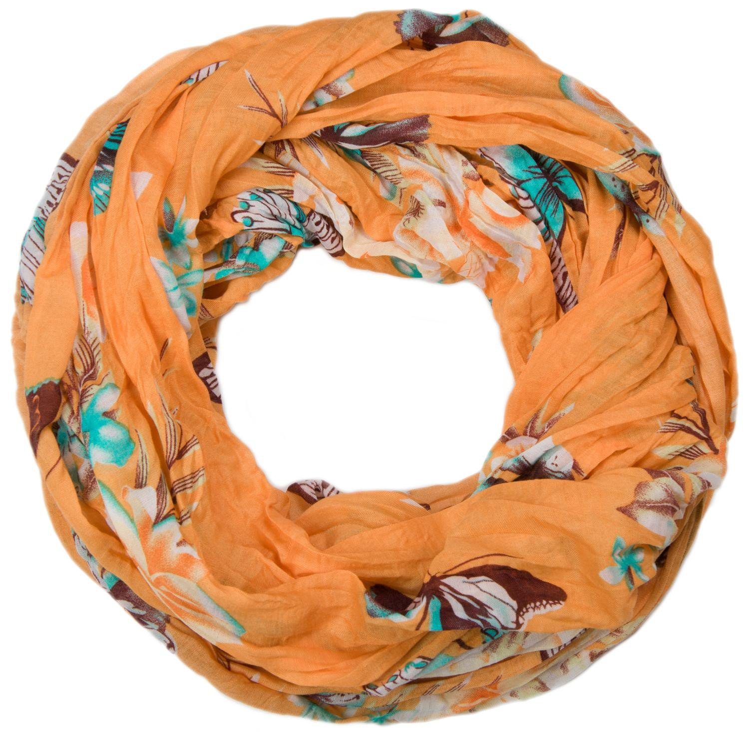 styleBREAKER Loop, (1-St), Loop Blumen Print mit Orange Schmetterling