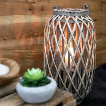 BURI Kerzenlaterne 2 Stück Bambus Laternen Glaswindlicht Kerzen Licht Lampen Beleuchtung