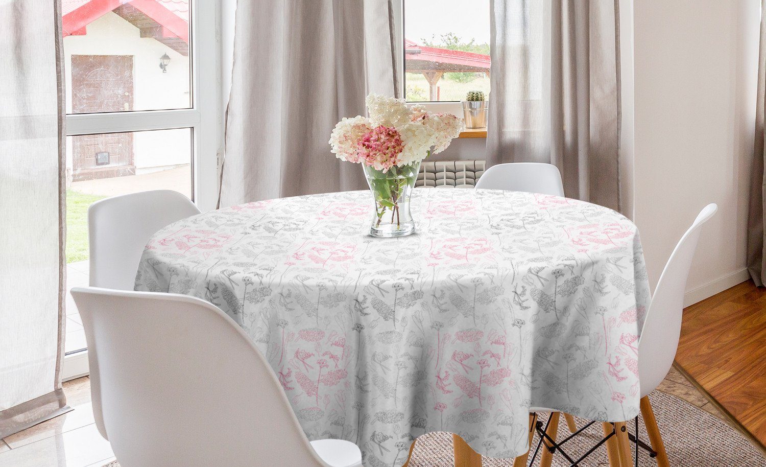 Schönheit Tischdecke Pflanzen Esszimmer Tischdecke für Abakuhaus Frühlings-Blumen-Skizze Küche Dekoration, Abdeckung Kreis