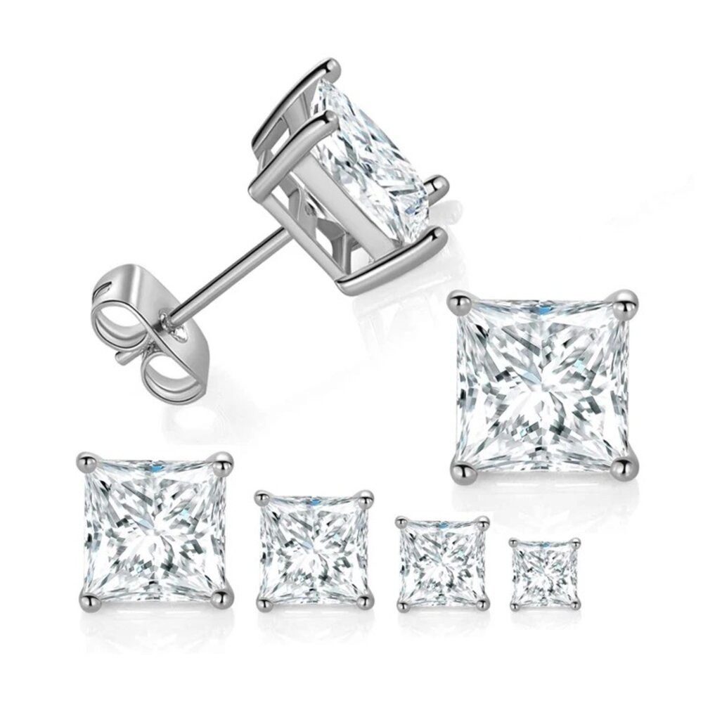 ROUGEMONT Ohrstecker-Set Funkelnde Princess Cut Ohrstecker 925 Sterling Silber und Weißgold, Wasserfest, Hypoallergen, Hautfreundlich