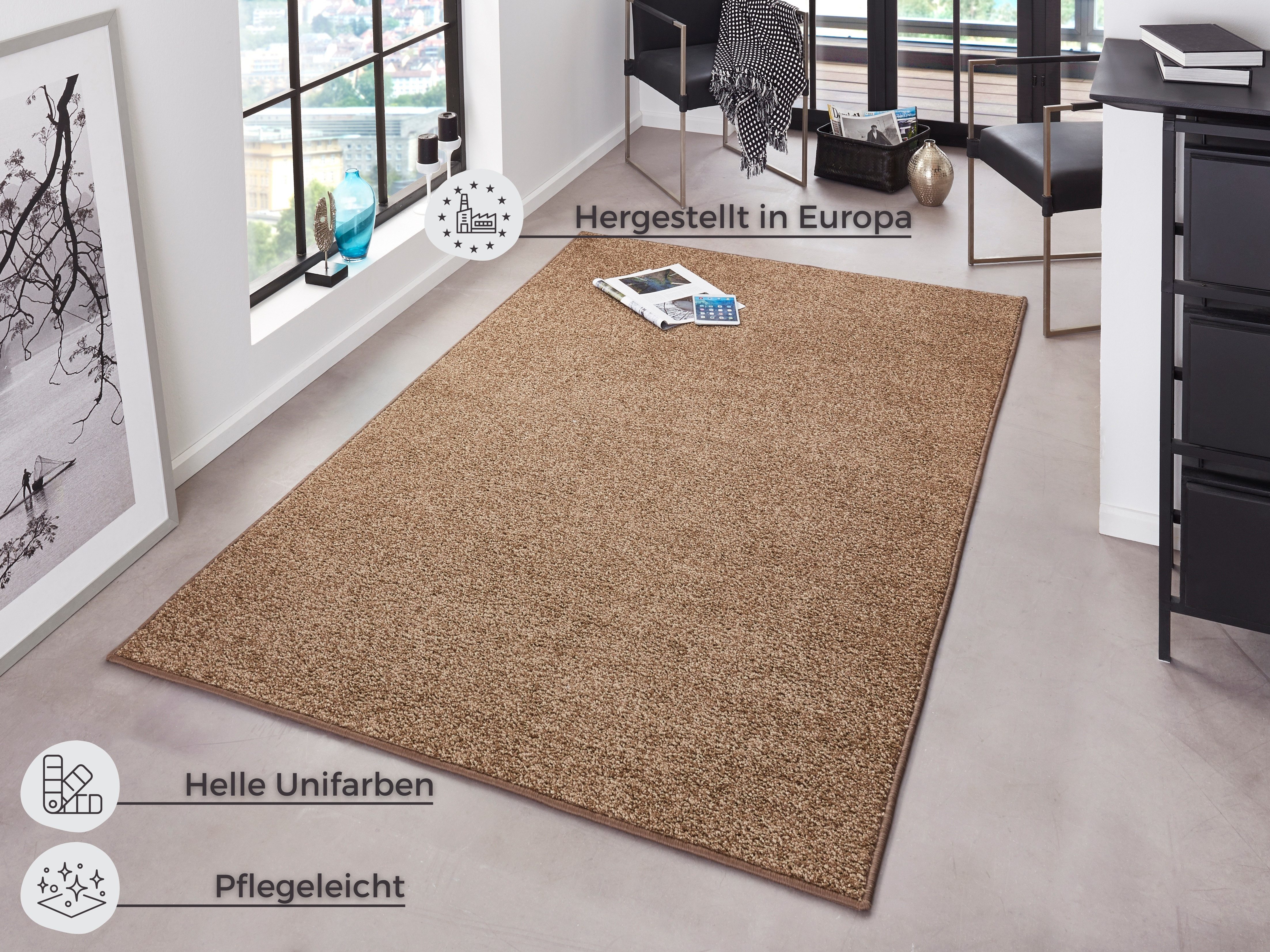 HANSE Home Teppich Pure 100 Kurzflor, rechteckig, Höhe: 13 mm, Kurzflor, uni, umkettelt, Läufer, Wohnzimmer, Kinderzimmer, Flur