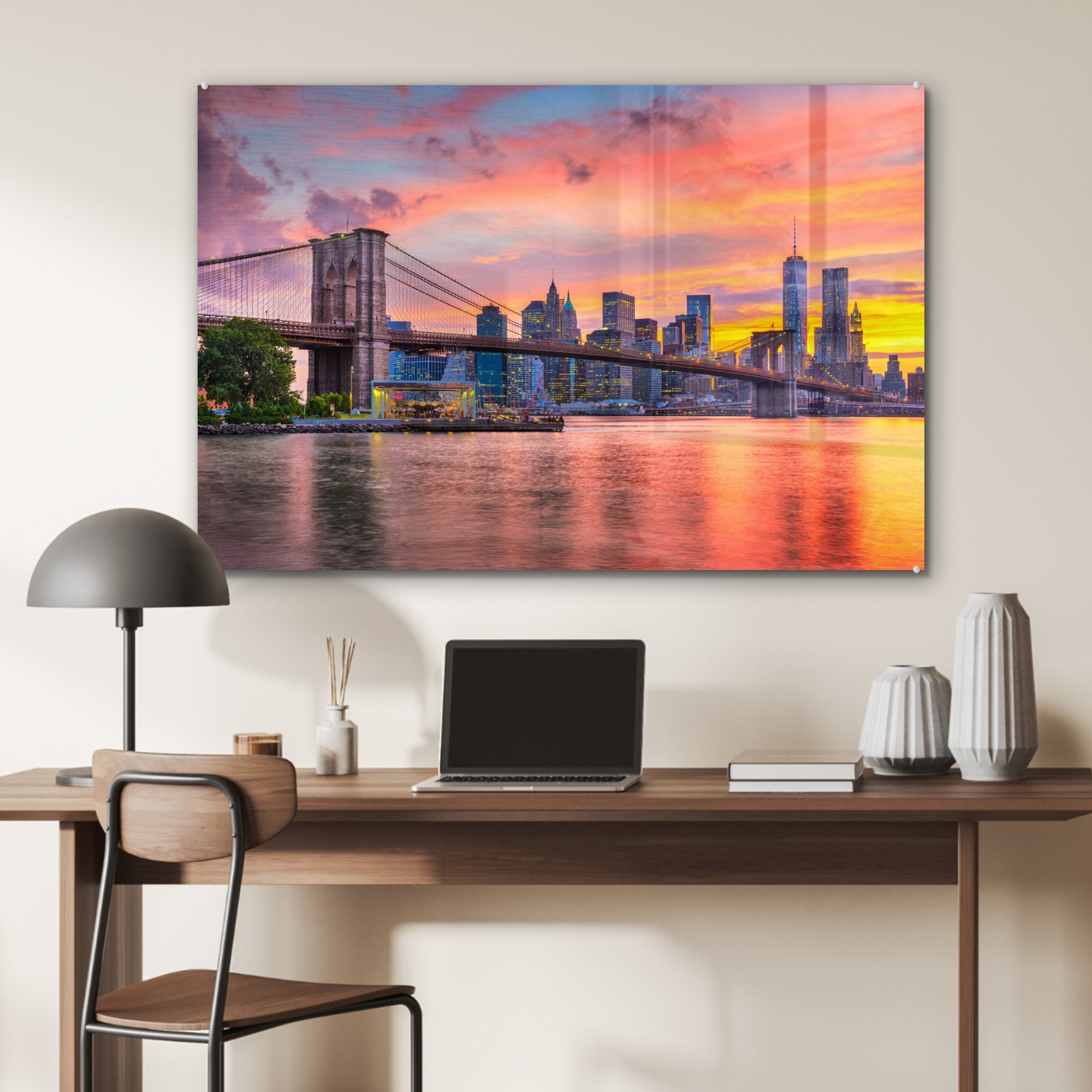 St), MuchoWow Acrylglasbilder - Bridge, Brooklyn Acrylglasbild Schlafzimmer & Wohnzimmer - New York (1 Sonne