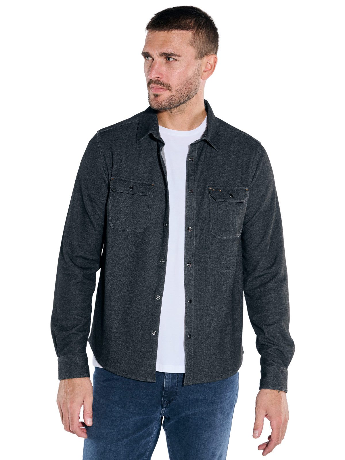 emilio adani Langarm-Poloshirt Herren Langarm-Shirt mit Polokragen, Schwarz