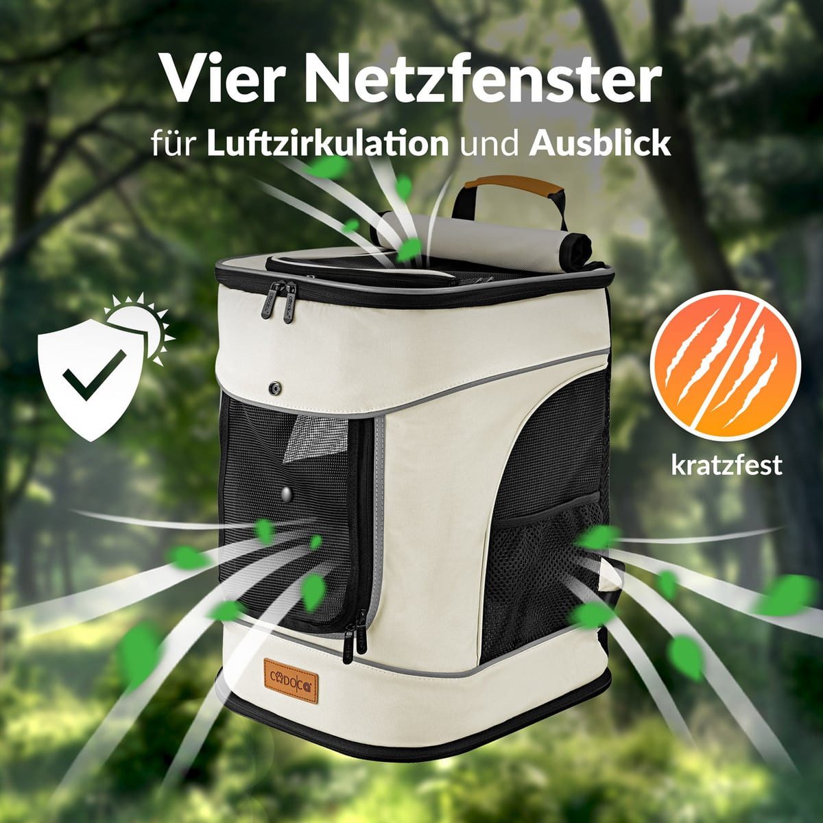 Cadoca Tiertransporttasche, bis 12 kg Rucksack 31x30x41cm Haustier Katze Hund Rucksack Beige