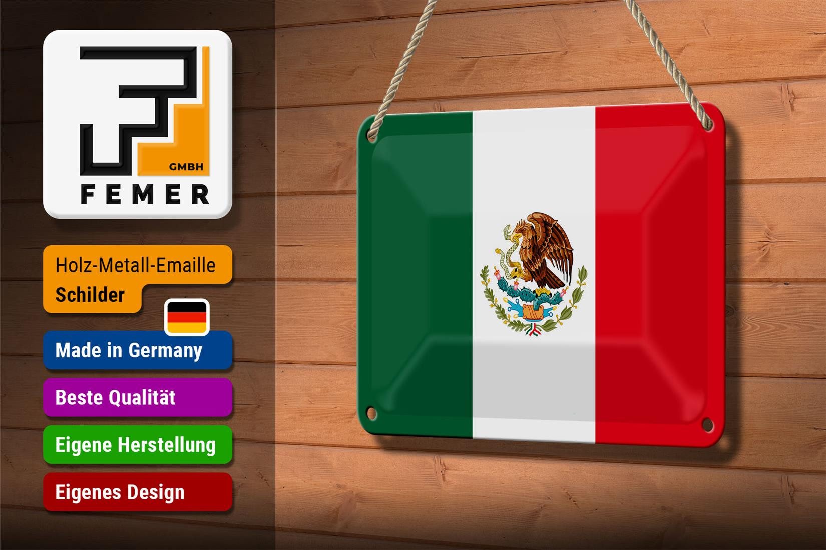 Femer GmbH Metallschild Flagge Mexikos 18x12cm Flag of Mexico, (1 St), gewölbte Oberfläche, abgerundete Ecken, umgeschlagene Kanten