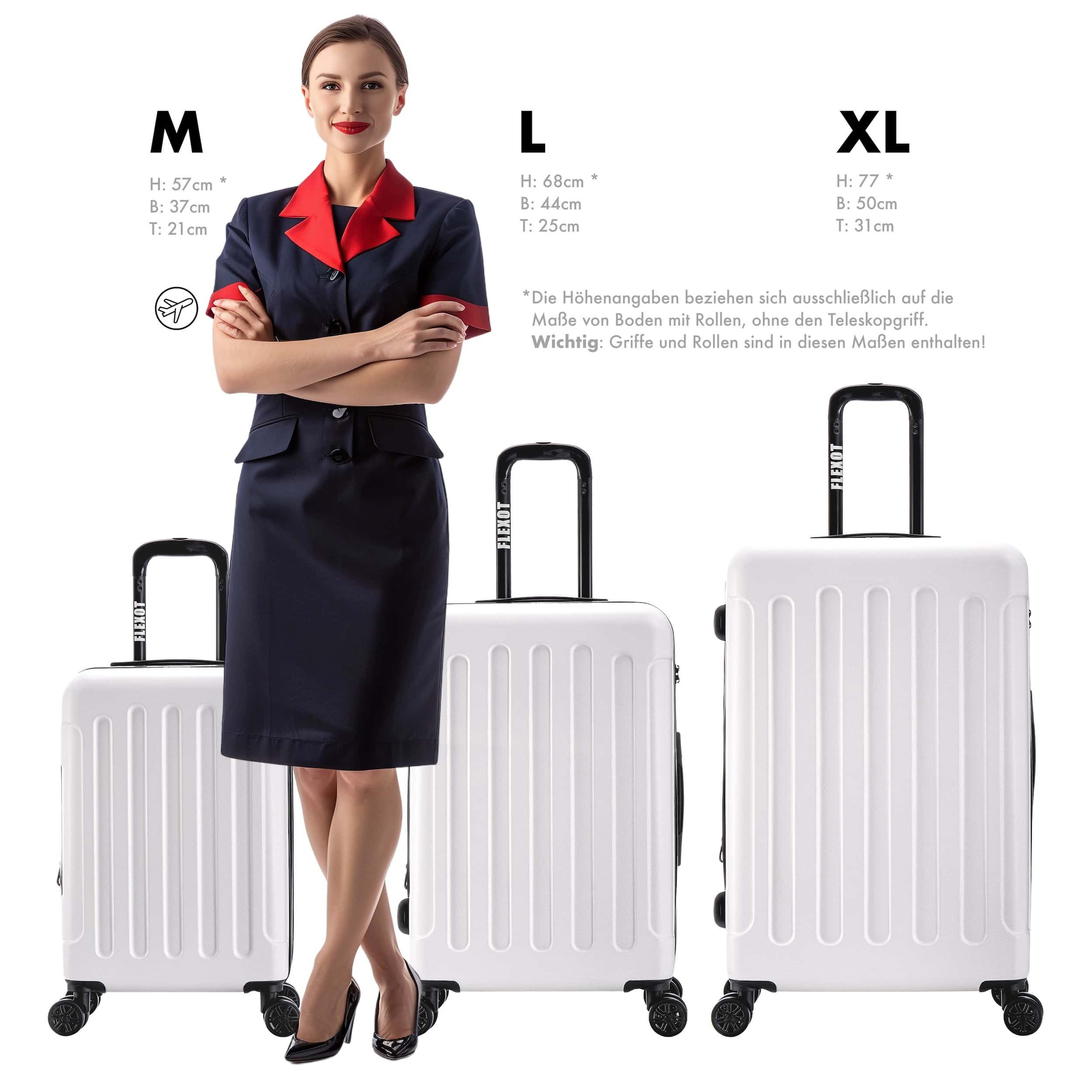 Flexot Hartschalen-Trolley F-3045 (Gr. M, L, XL) – Kofferset – ABS-Hartschale, 4 Rollen, Robuster und moderner Koffer mit vier 360° Rollen und Zahlenschloss