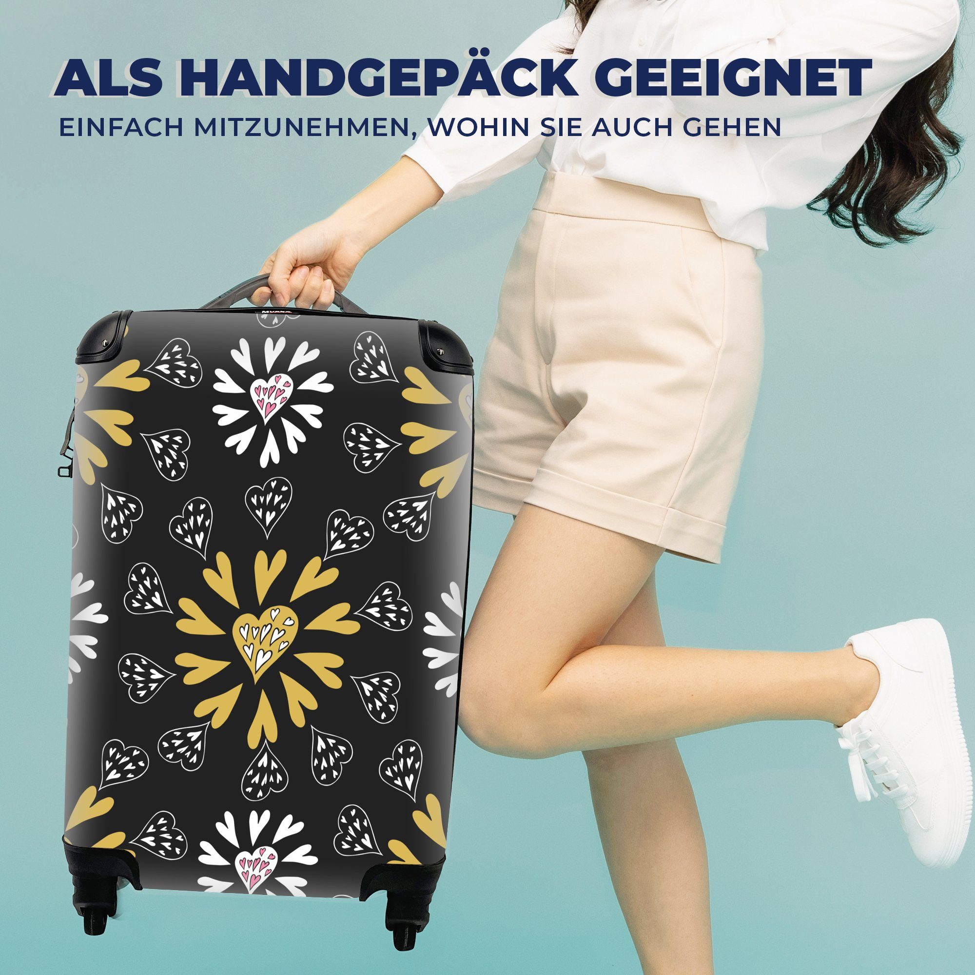 Reisetasche MuchoWow - Ferien, Handgepäckkoffer - Mädchen Mädchen Kinder rollen, Handgepäck Reisekoffer - 4 Kinder, mit für - Rollen, Herz - Schnittmuster Trolley,