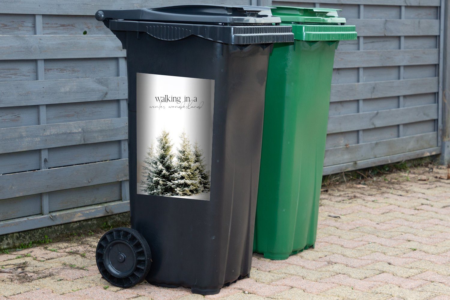 Weihnachtsbaum (1 - Winter Wandsticker MuchoWow Container, Mülleimer-aufkleber, Abfalbehälter Sticker, - St), Mülltonne, Schnee