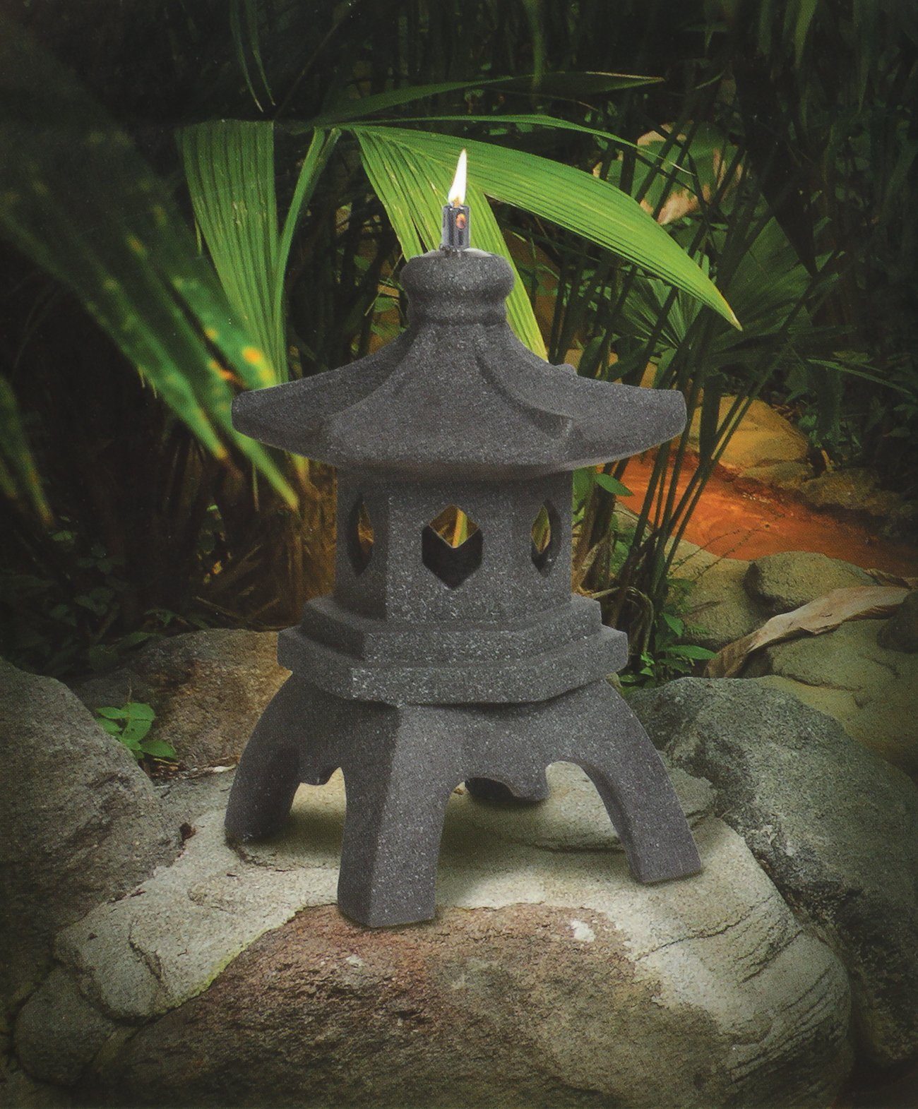 Bubble-Store Gartenfigur Outdoor, (Gartenfigur Skulptur), Tempel Steinoptik asiatischer Laterne in Öllampe Pagode