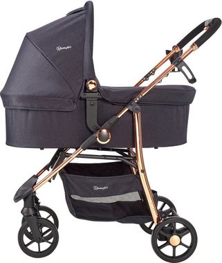 BabyGo Kombi-Kinderwagen Style - 3in1, rosegold/black, inkl. Babyschale mit Adaptern u. Wickeltasche