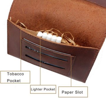 BOTC Räucherbox Etui Leder Tabakbeutel Räucherbox Zigarettenetui Tabakbeutel echt Leder und Kautschukfutter Papierfach Zottelbeutel - Tabak-Etui - Zottelbeutel - Tabak-Etui