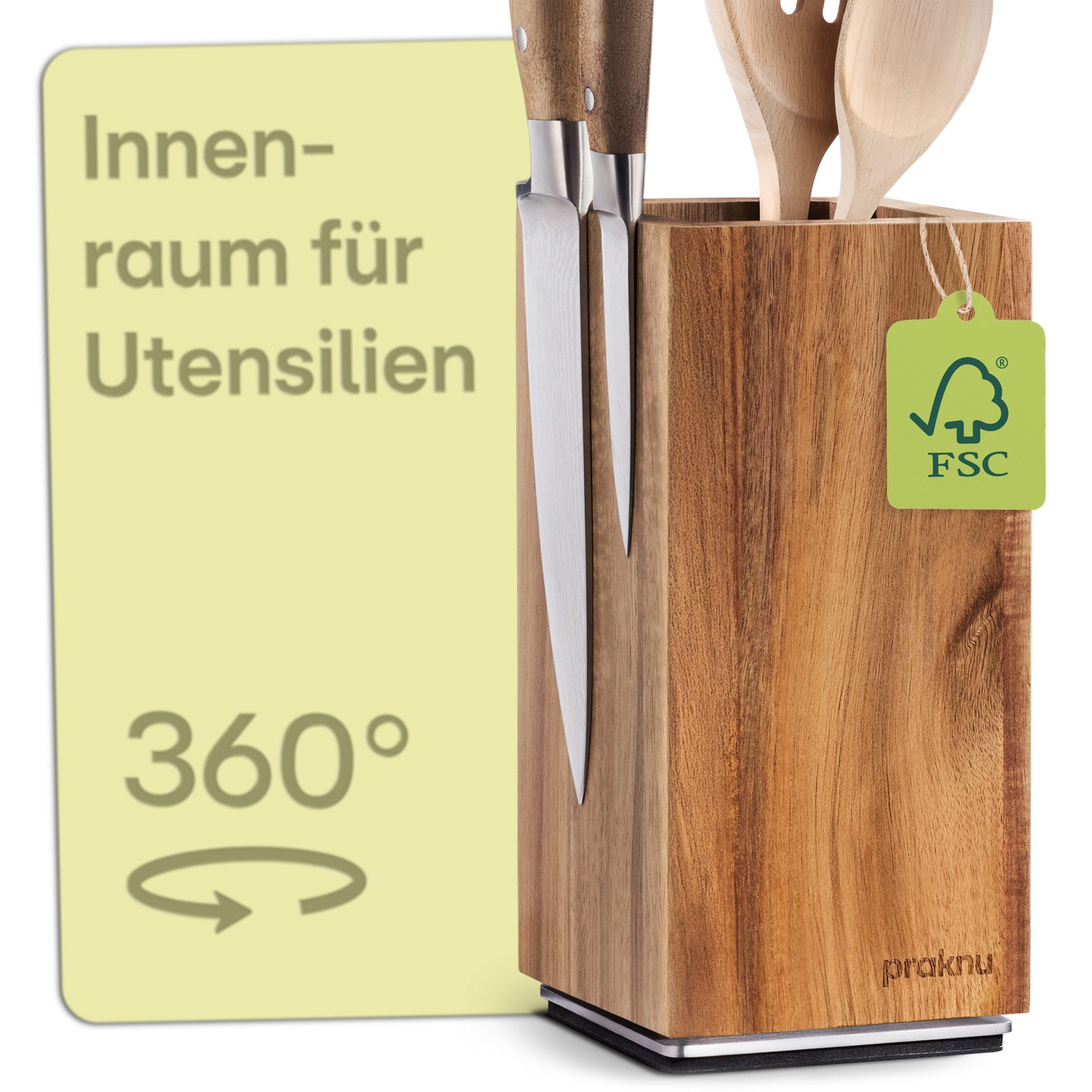 Praknu Magnet-Messerblock Messerblock Magnetisch 360° drehbar ohne Messer (1tlg), Rutschfest