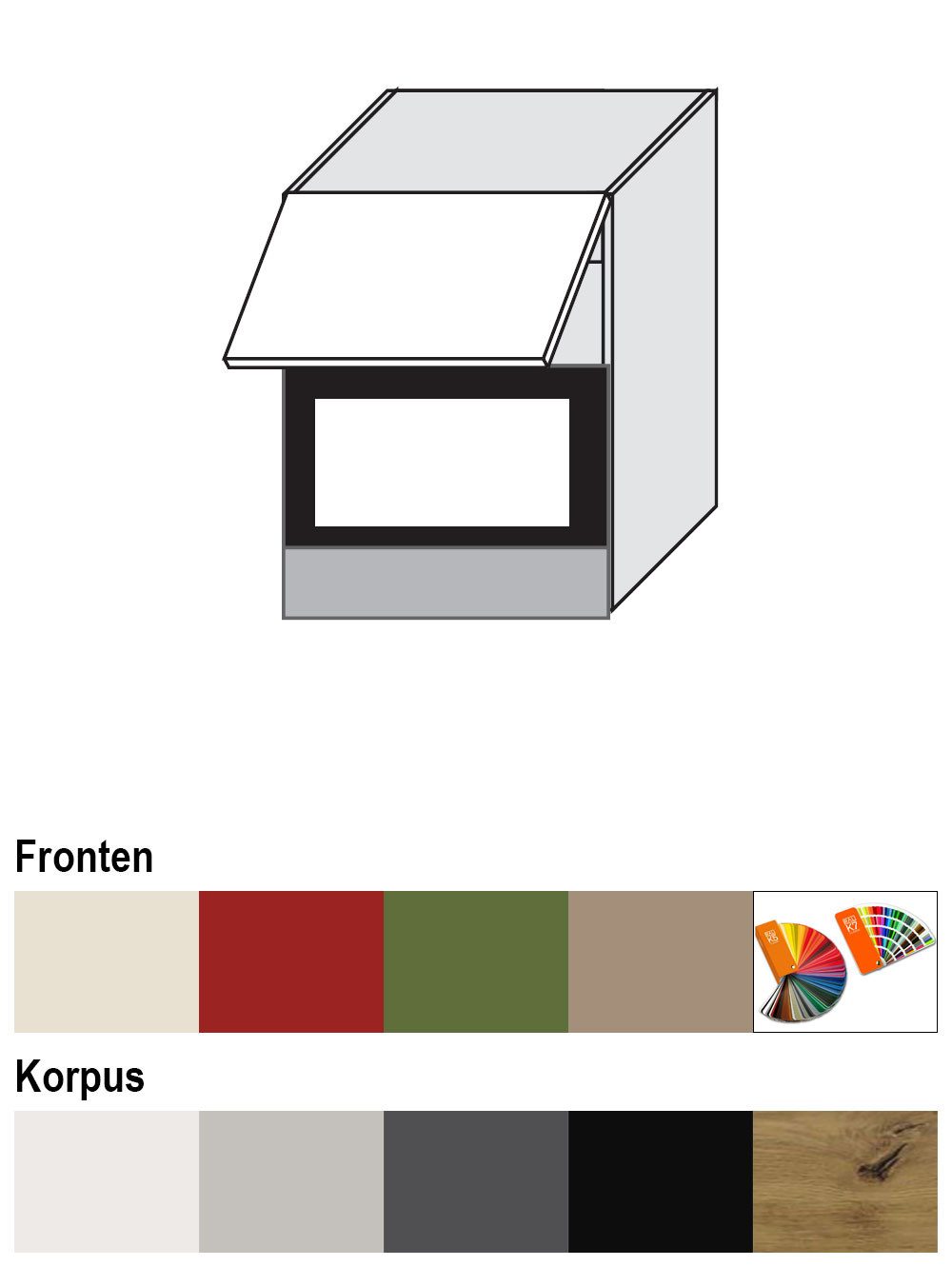 Feldmann-Wohnen Mikrowellenumbauschrank Brerra (W2MK/60, 1 Klappe, 1 Gerätefach, 1-St., moderne Optik, lackierte Fronten, 60x32,5x72cm) lava / RAL Wunschfarbe (K5 oder K7)
