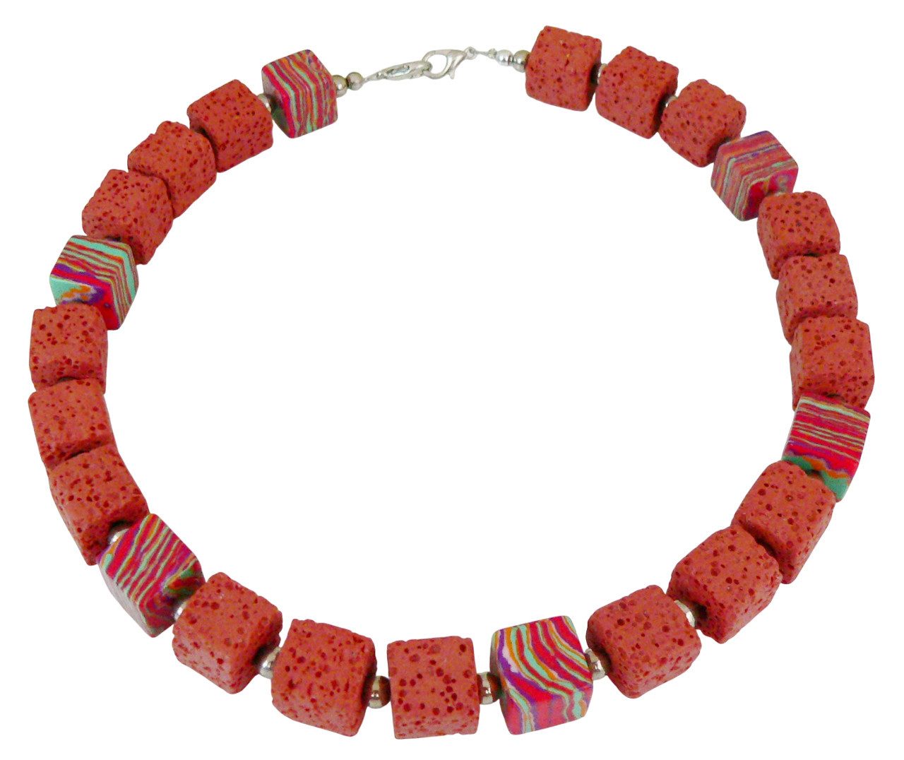 traumschmuck Statementkette 366o Halskette Würfelkette Kette Lava dunkelrot synth. Türkis (Geschenk, Muttertag, Weihnachten, Geburtstag, Valentinstag, incl. Schmuckbox), handgefertigt, Made in Germany