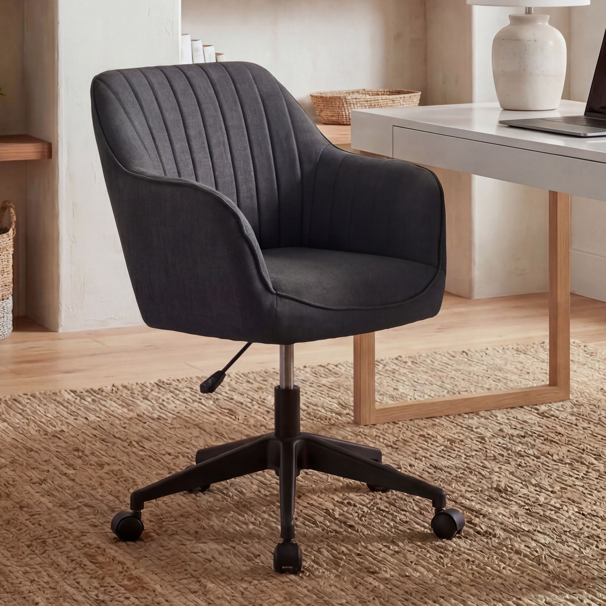 FINEBUY Schreibtischstuhl MIAMI Stoff Drehstuhl Bürostuhl 120 kg Schalenstuhl (Drehstuhl, Schreibtischstuhl MIAMI Anthrazit Stoff), Schalenstuhl Gepolstert, Bürostuhl mit Rollen