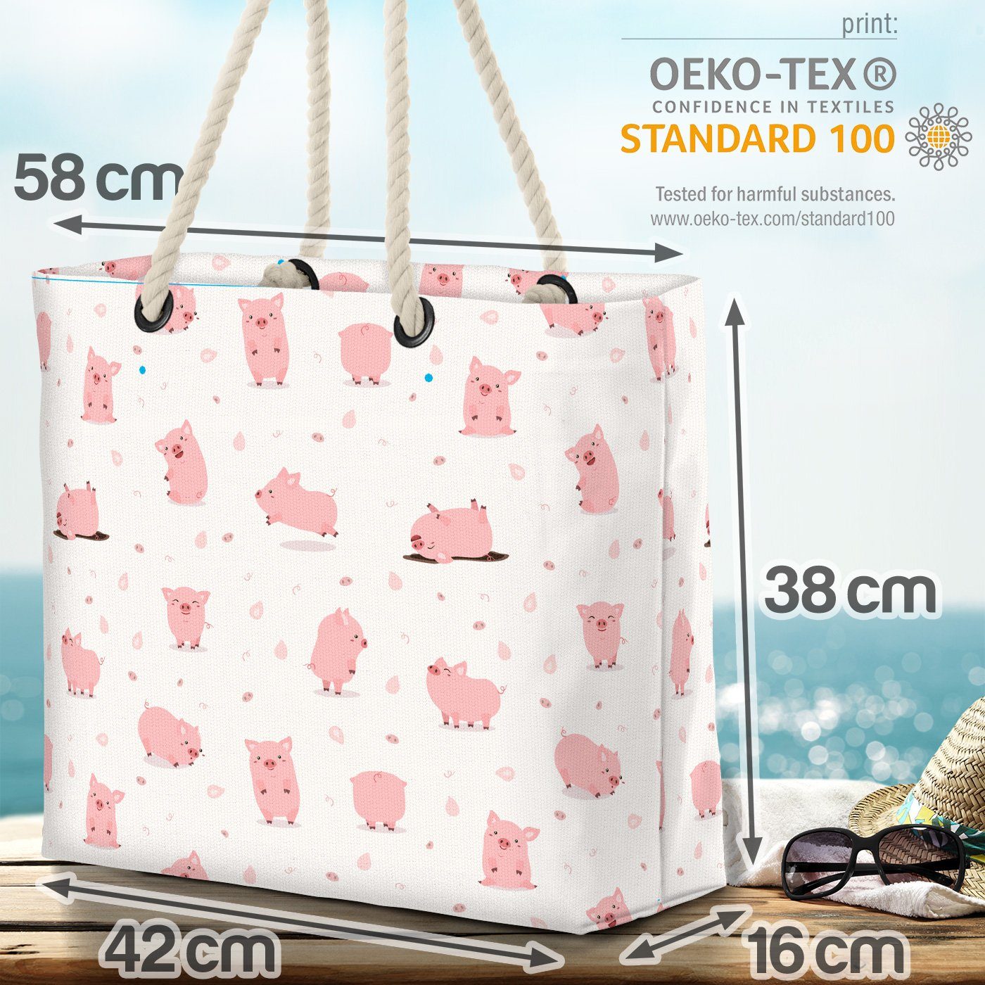 Bag Bauernhof Tiere VOID Bauern (1-tlg), Comic Schweine Kinderzimmer Schweinchen Beach Strandtasche Muster