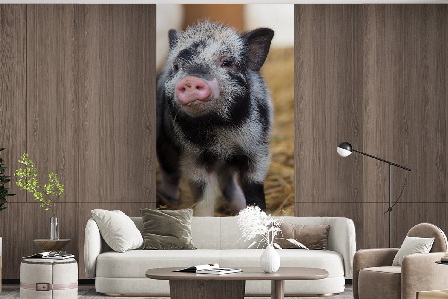 (2 Schwein für Matt, Ferkel, bedruckt, Fototapete Tiere - Vliestapete Küche, - MuchoWow Wohnzimmer Schlafzimmer St), Fototapete