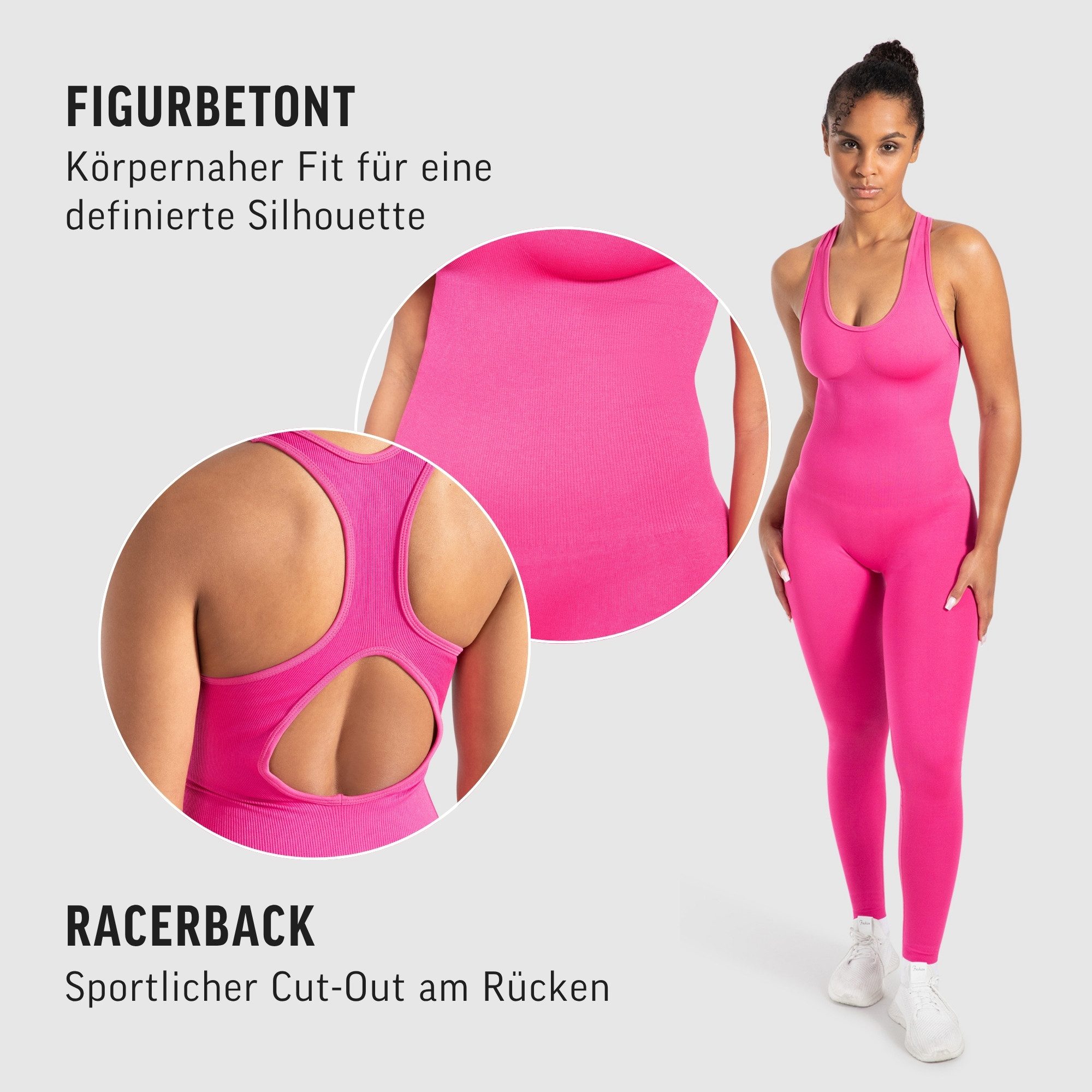 Smilodox Elsie, Seamless Einteiler, Racerback, Ganzkörperanzug figurformend Sportanzug geripptes Material, Overall atmungsaktiv, Workout Yoga