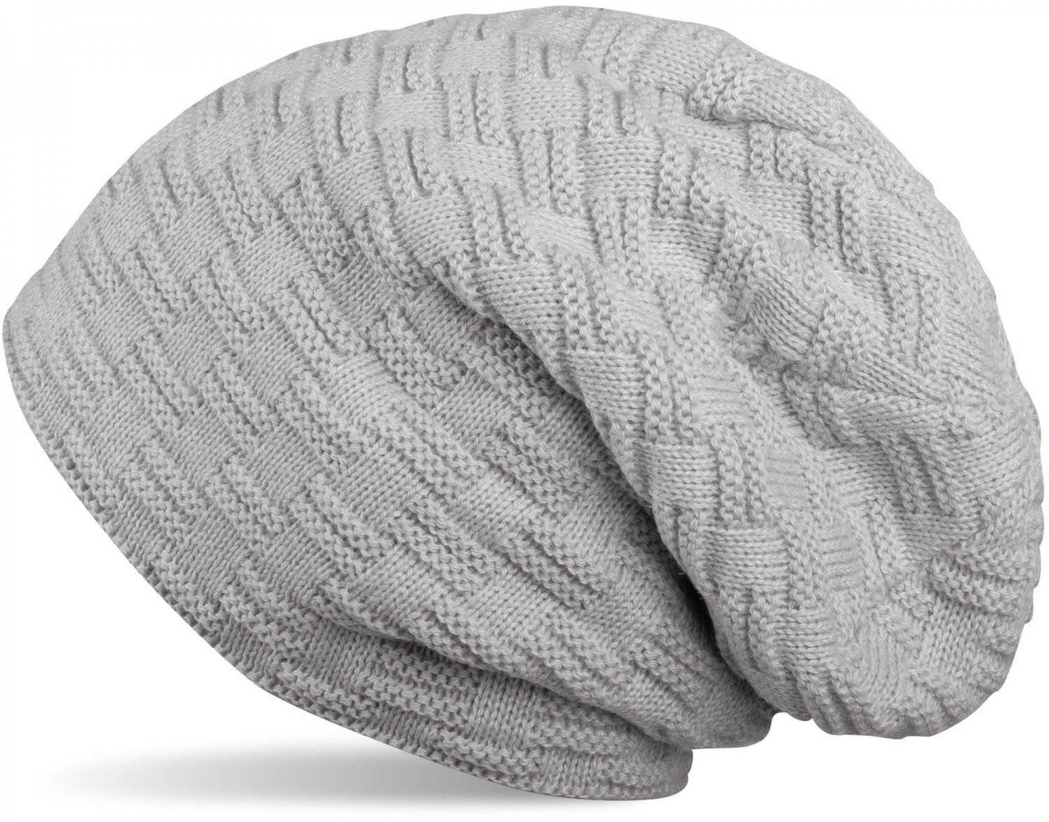 styleBREAKER Strickmütze (1-St) Feinstrick Beanie mit Flecht Muster und Teddyfleece Hellgrau