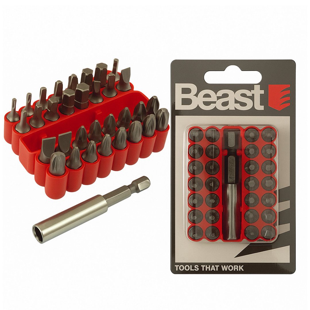 Beast Bohrer- und Bitset Bit Set 33‑tlg Profi Bitsortiment Magnetisch Akkuschrauber CR‑V, 1-St., Set, Magnetisch, vielseitig