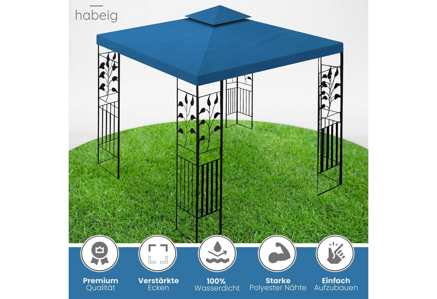 Thumbnail - habeig Pavillon 100% Wasserdicht Toskana Metallpavillon 3x3m inkl. Dach wasserfest, 100% Wasserdicht