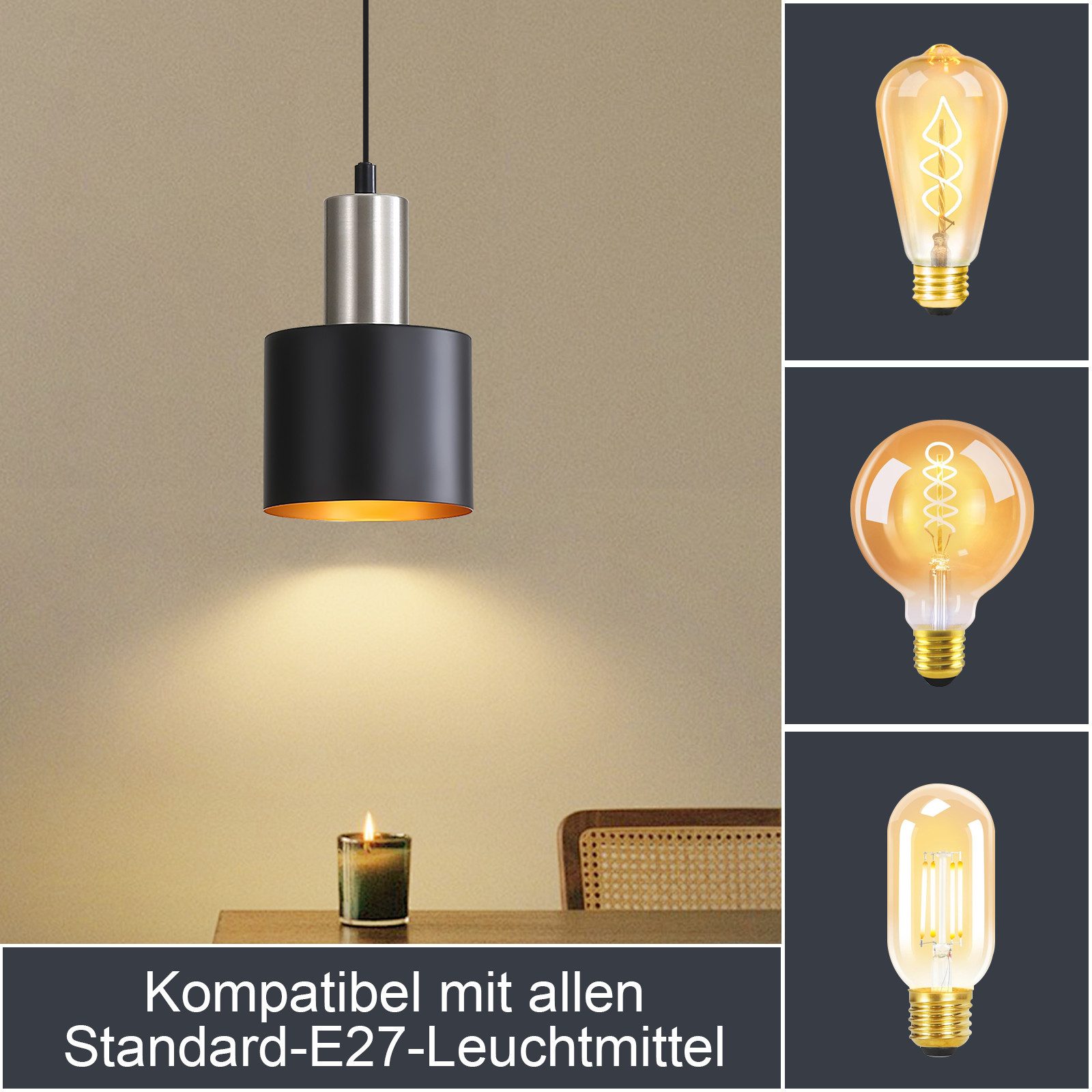 Nettlife Hängeleuchte Schwarz Gold Vintage 1/2/3 Flammig Esstisch E27 Pende günstig online kaufen