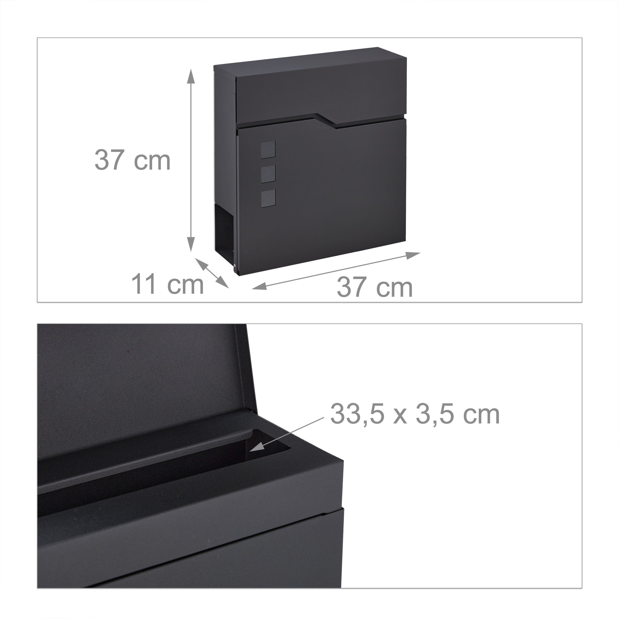 Schwarzer Sichtfenster relaxdays Briefkasten mit Briefkasten