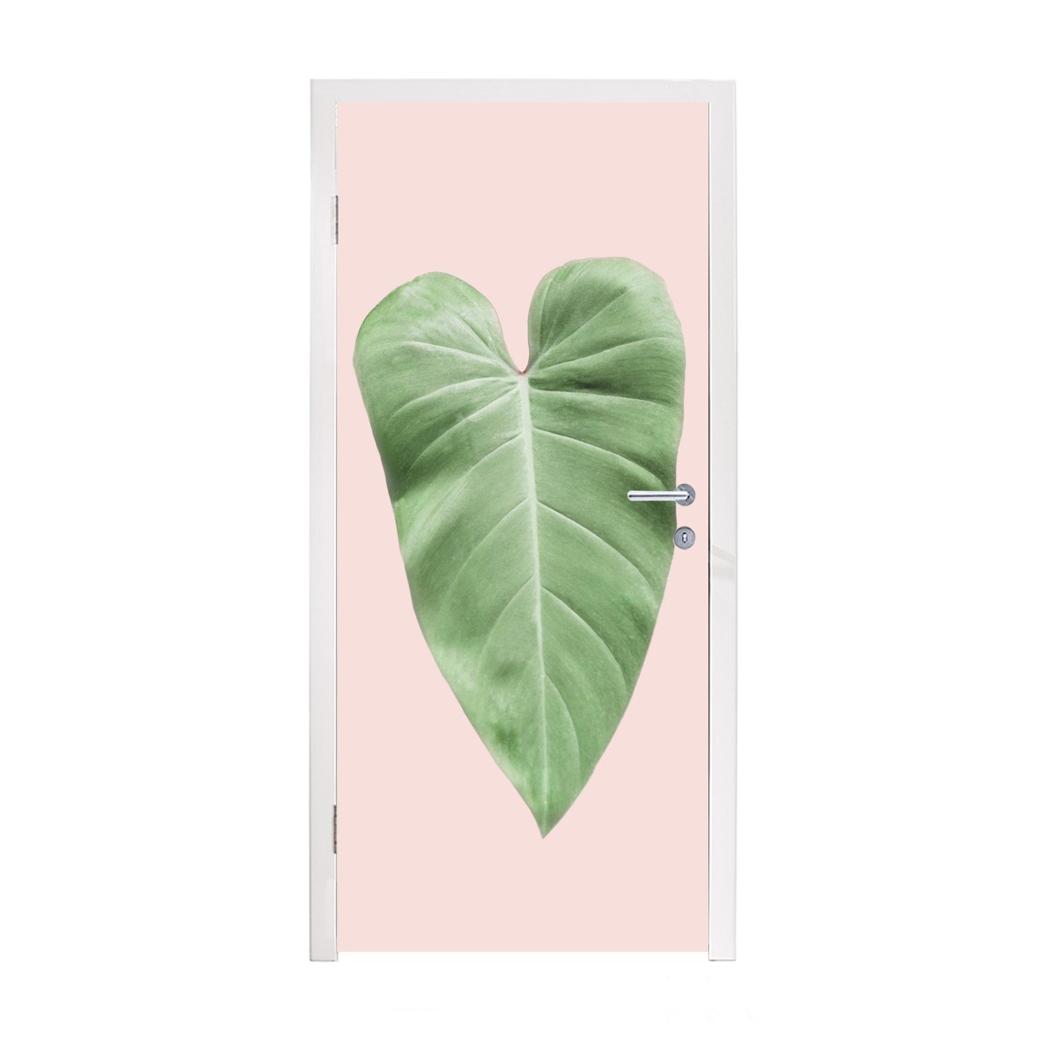 MuchoWow Türtapete Blatt - Grün - Natur - Rosa, Matt, bedruckt, (1 St), Fototapete für Tür, Türaufkleber, 75x205 cm