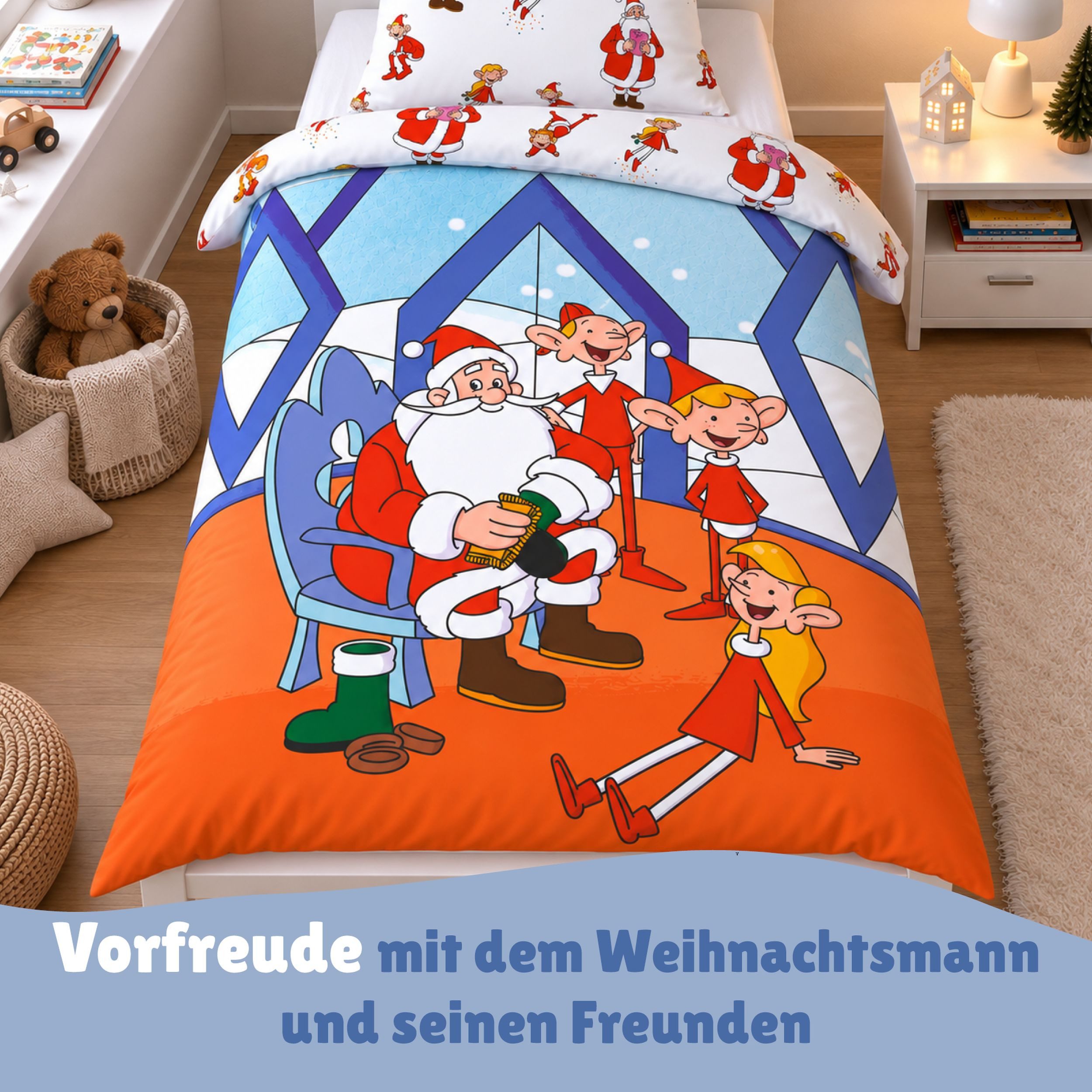 Familando Kinderbettwäsche Weihnachtsmann & Co.KG WUCK 135x200 80x80 cm 100% Baumwolle, Renforcé, 2 teilig, Bettwäsche mit liebevollem Motiv für Mädchen und Jun – Bild 3 von 5